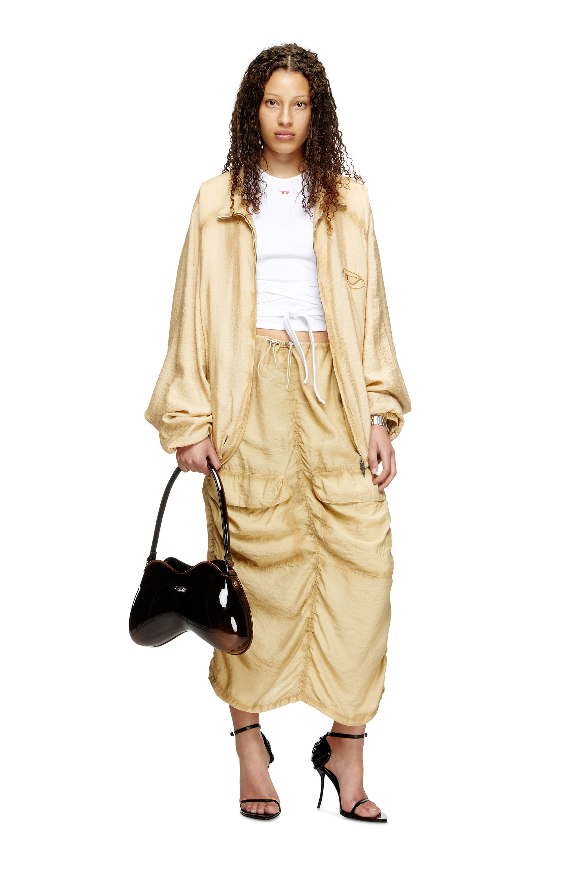 Diesel - O-RACLE, Jupe cargo mi-longue en viscose et nylon traités Femme in Beige - 1