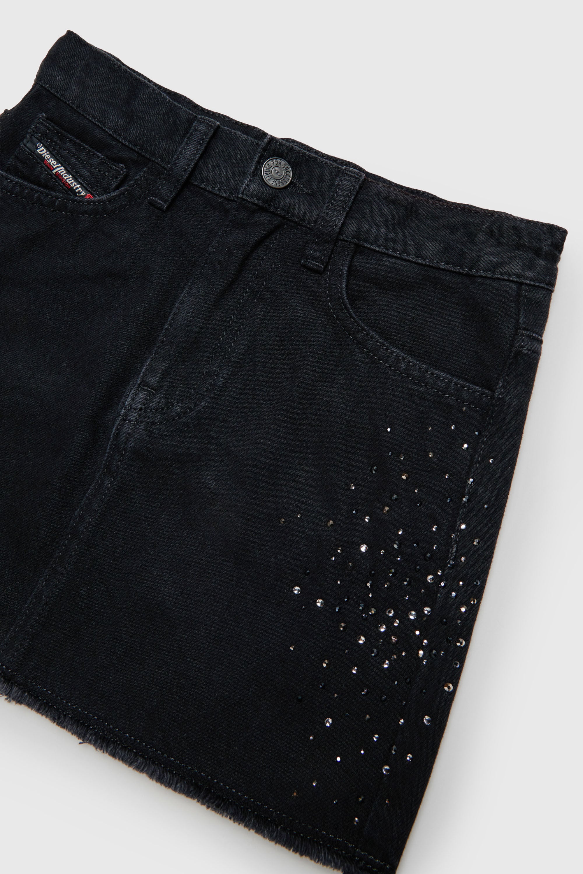 Diesel - GIANNA-SP, Minigonna in denim a taglio vivo con strass Donna in Nero - 3