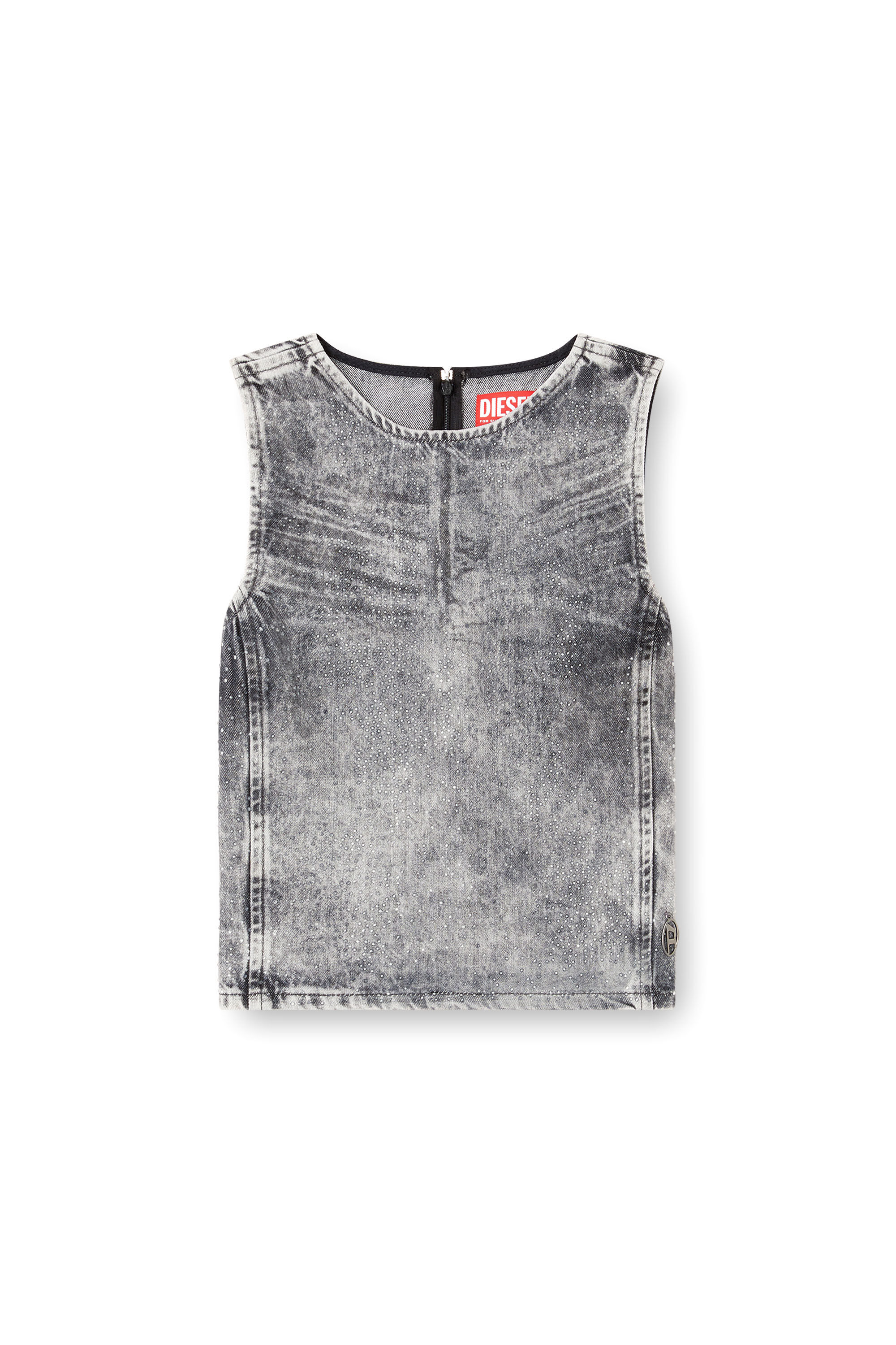 Diesel - DE-PINAR-S, Top a canotta in denim con cristalli Donna in Grigio - 2