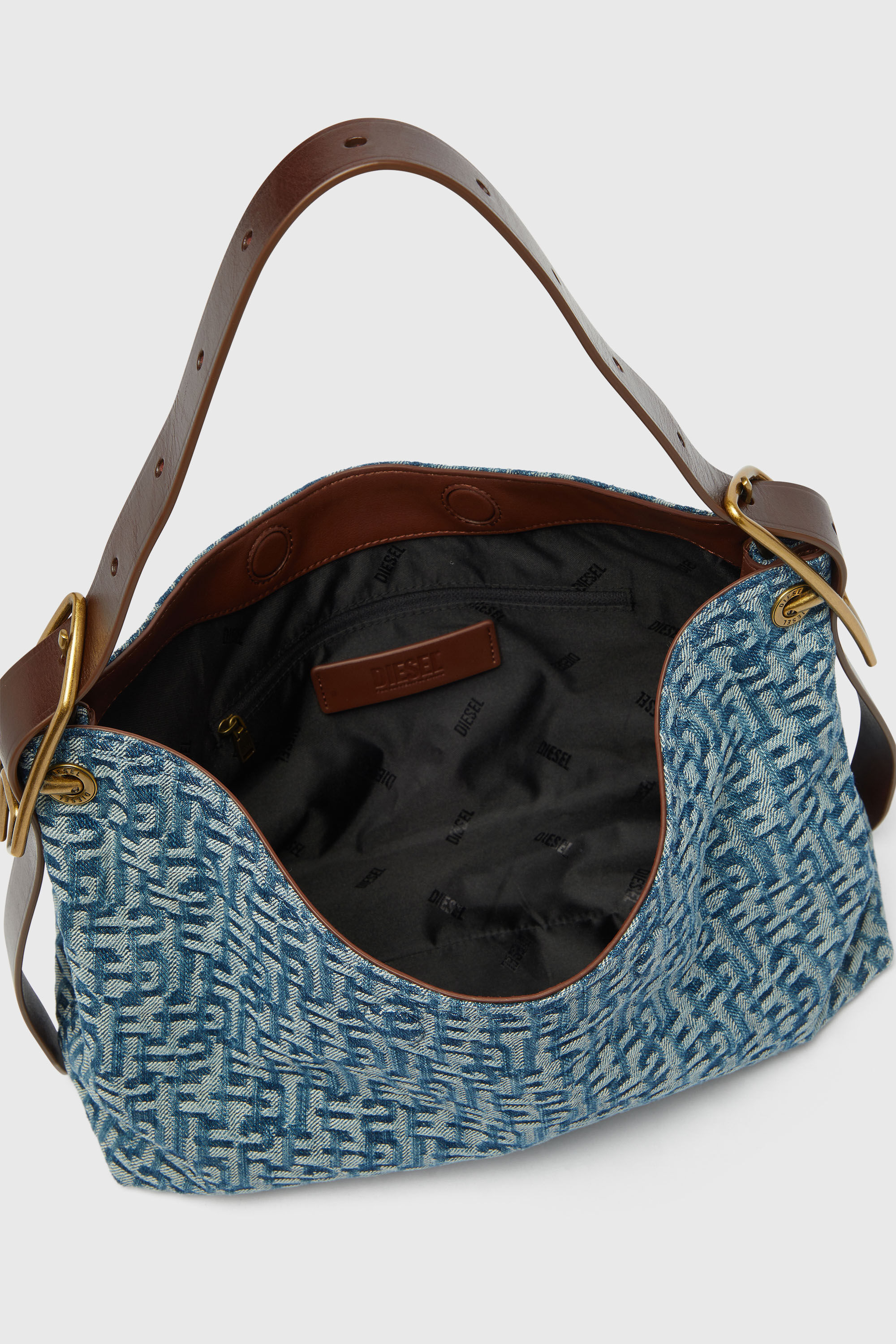 Diesel - D-LINE HOBO S, D-Line Borsa a spalla in denim monogram Donna in Blu - 5