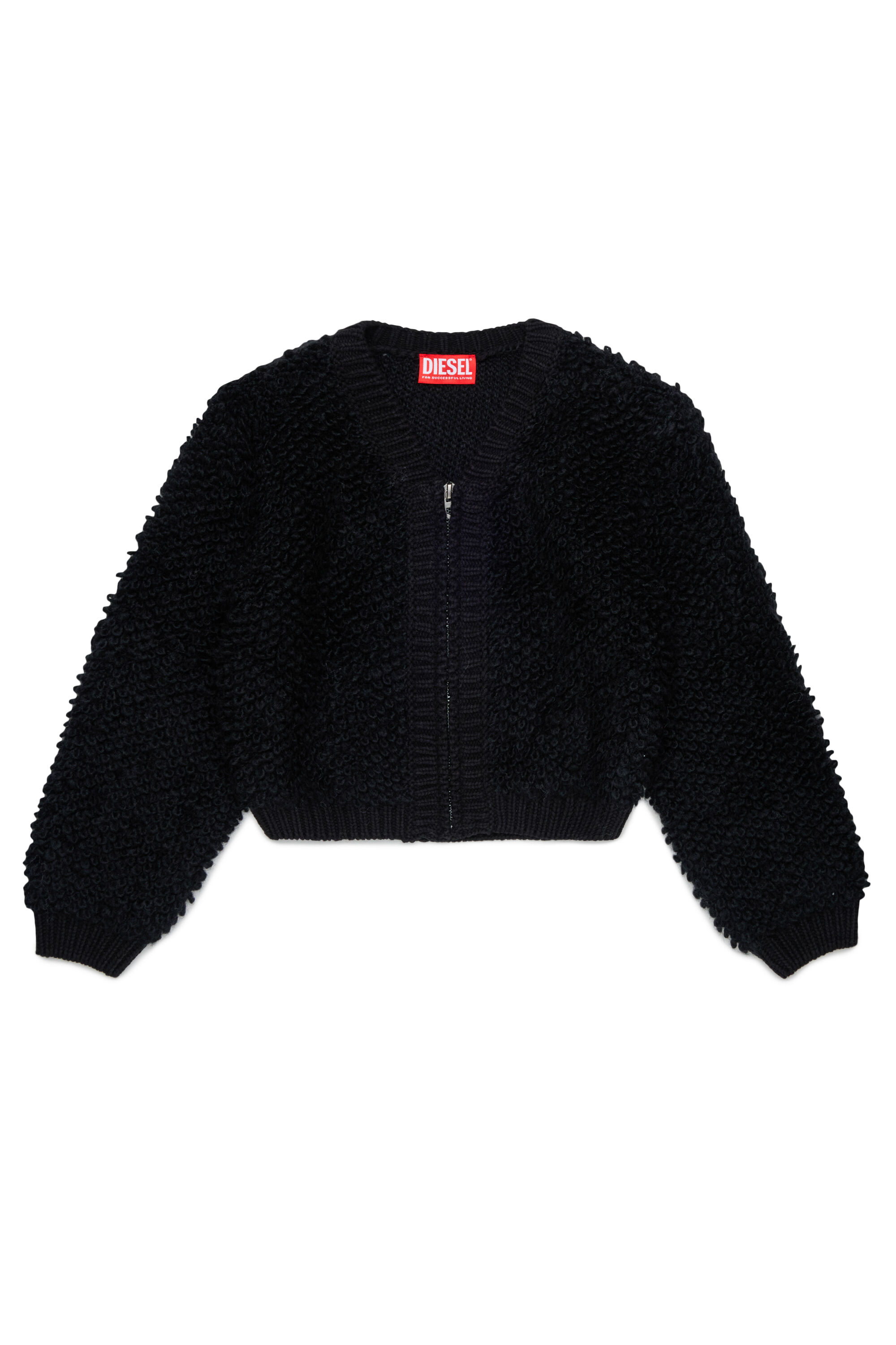 Diesel - KRIM, Cardigan zipp&eacute; en maille boucl&eacute; textur&eacute;e Femme in Noir - 1