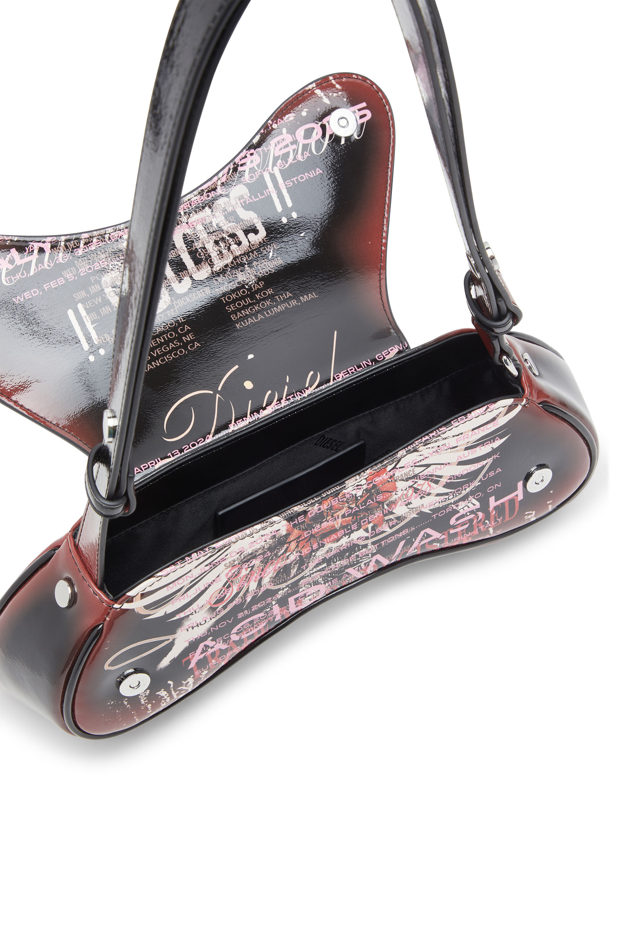 Diesel - PLAY CROSSBODY, Damen Play-Schultertasche mit glänzendem PU-Print in Schwarz/Braun - 5