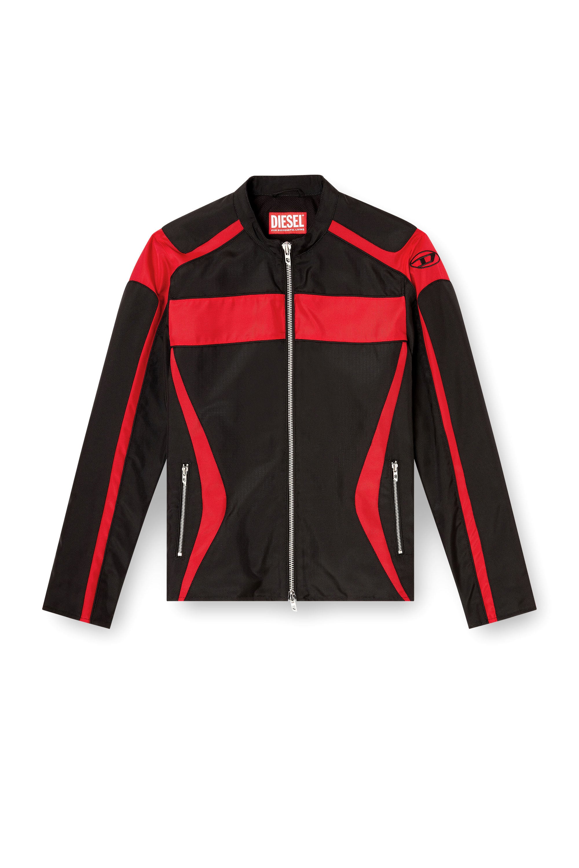 Diesel - J-ADAM-PDAI, Herren Bikerjacke im Colourblock-Design aus Canvas in Schwarz/Rot - 2