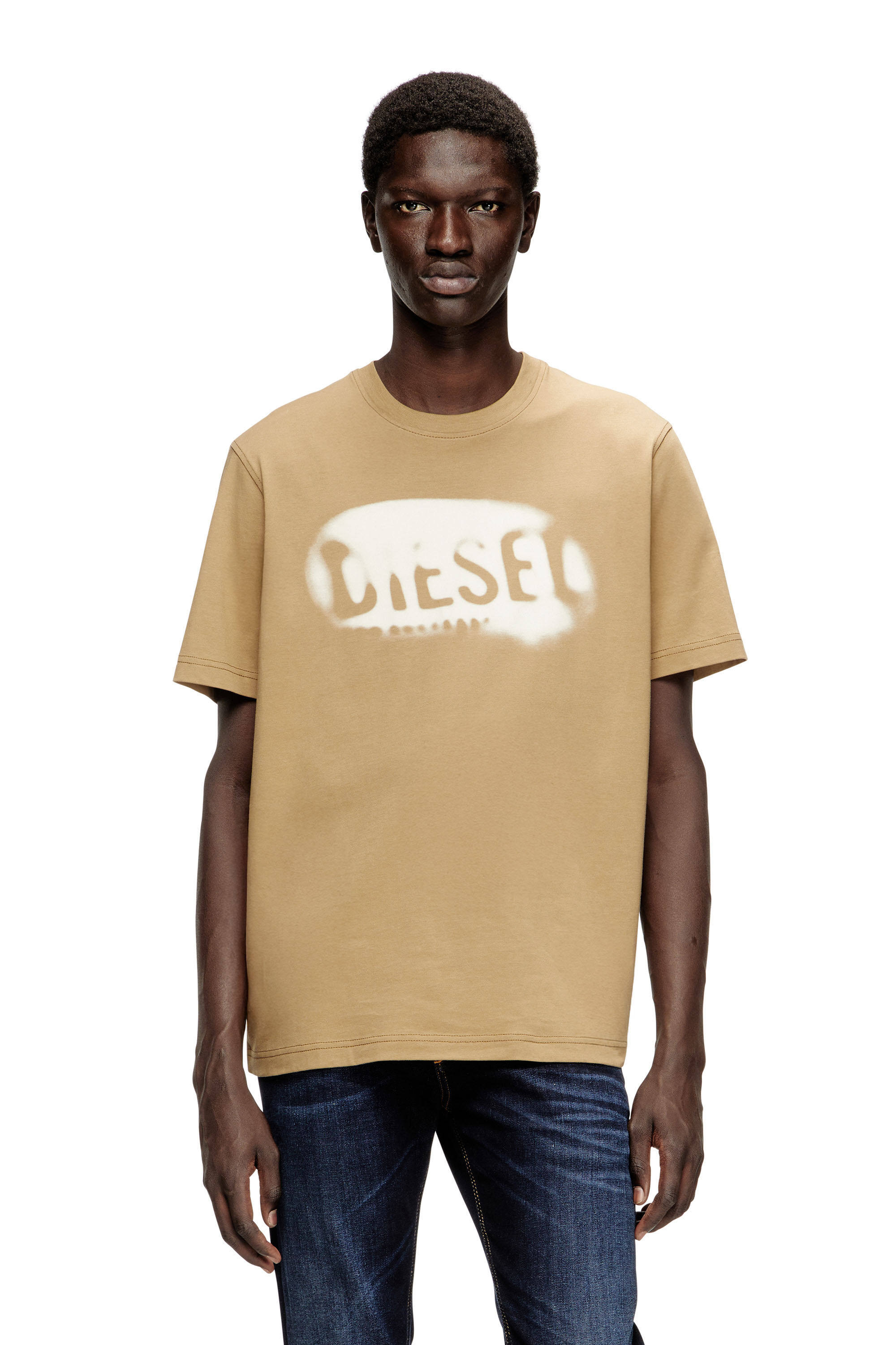 Diesel - T-ADJUST-V2, T-shirt en coton léger avec logo délavé Homme in Beige - 3