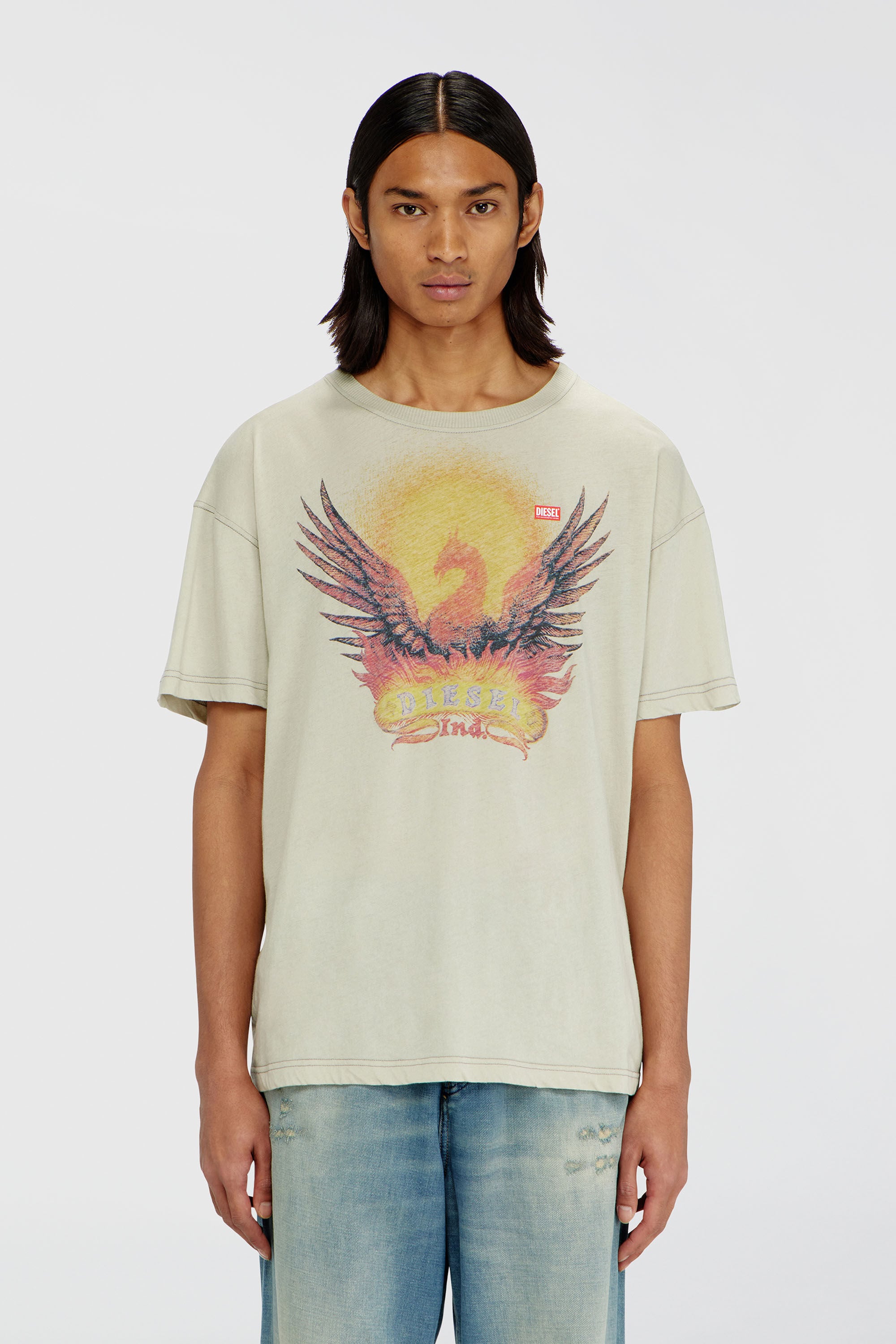 Diesel - T-NORM-AA1, Herren Regul&auml;res T-Shirt mit Ph&ouml;nix-Print in Beige - 3