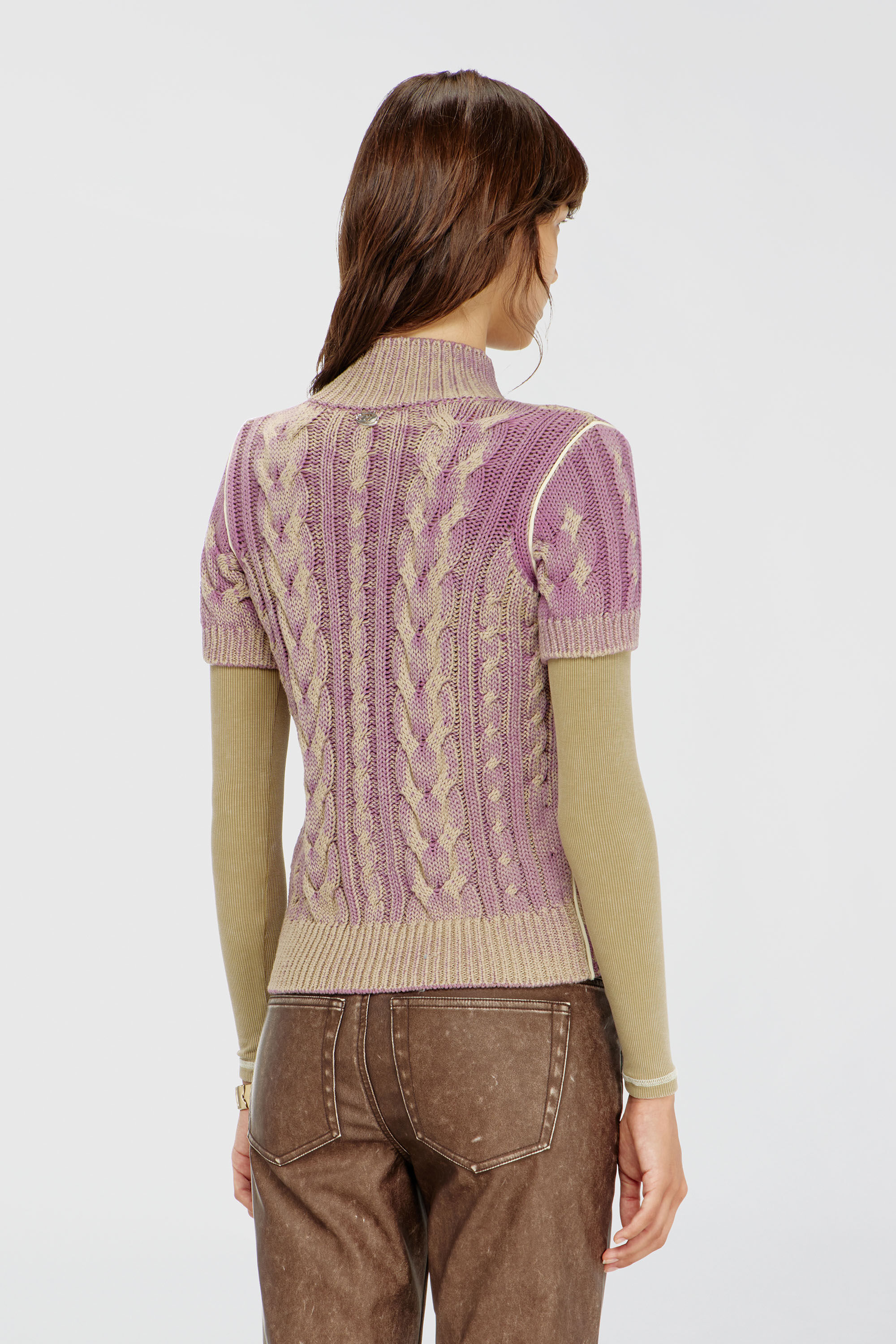 Diesel - M-ELANA, Damen Kurzarm-zip-cardigan im Zopfmuster in Beige/Violett - 4