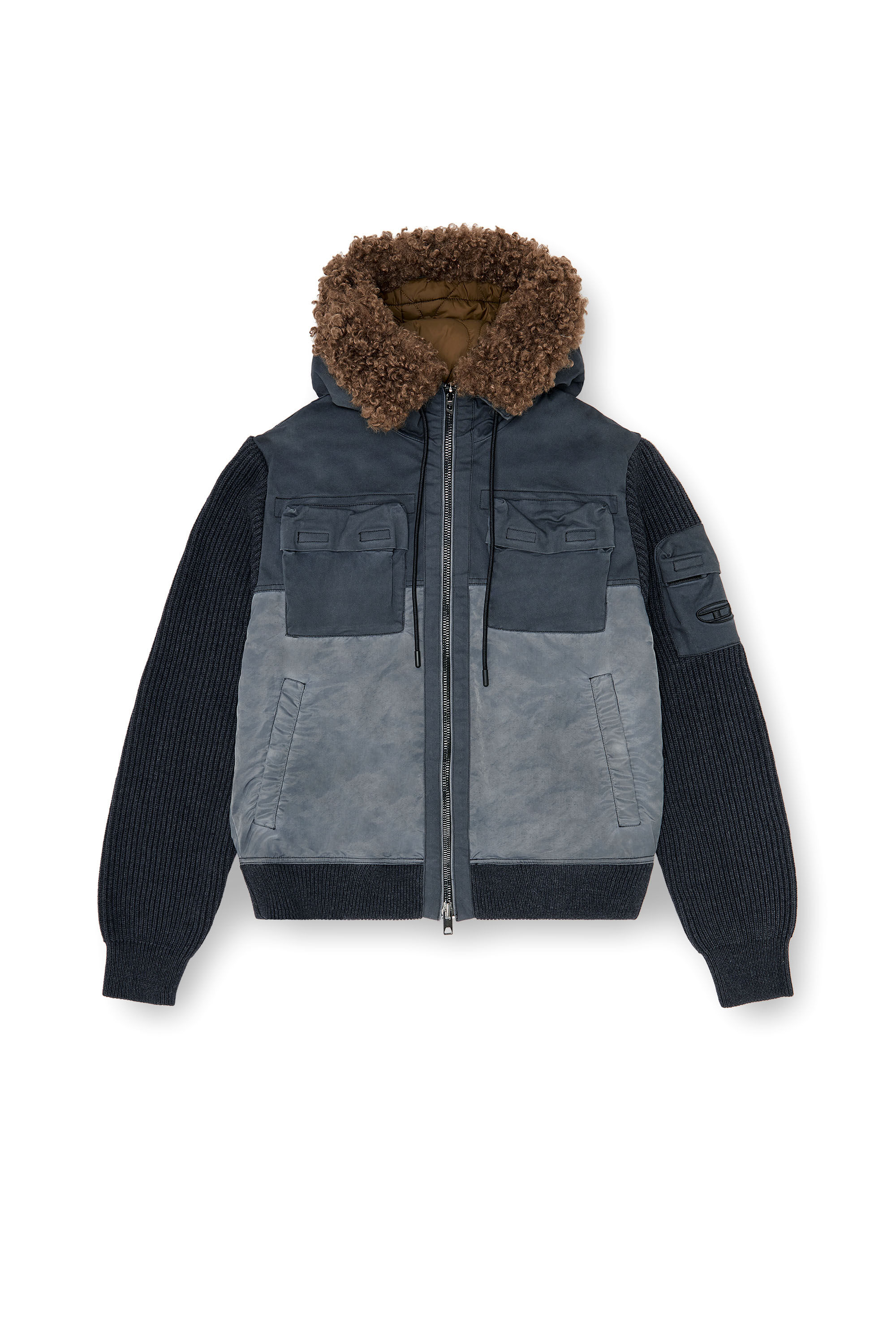 Diesel - W-DELLS, Veste &agrave; capuche matelass&eacute;e avec manches en maille Homme in Bleu - 2