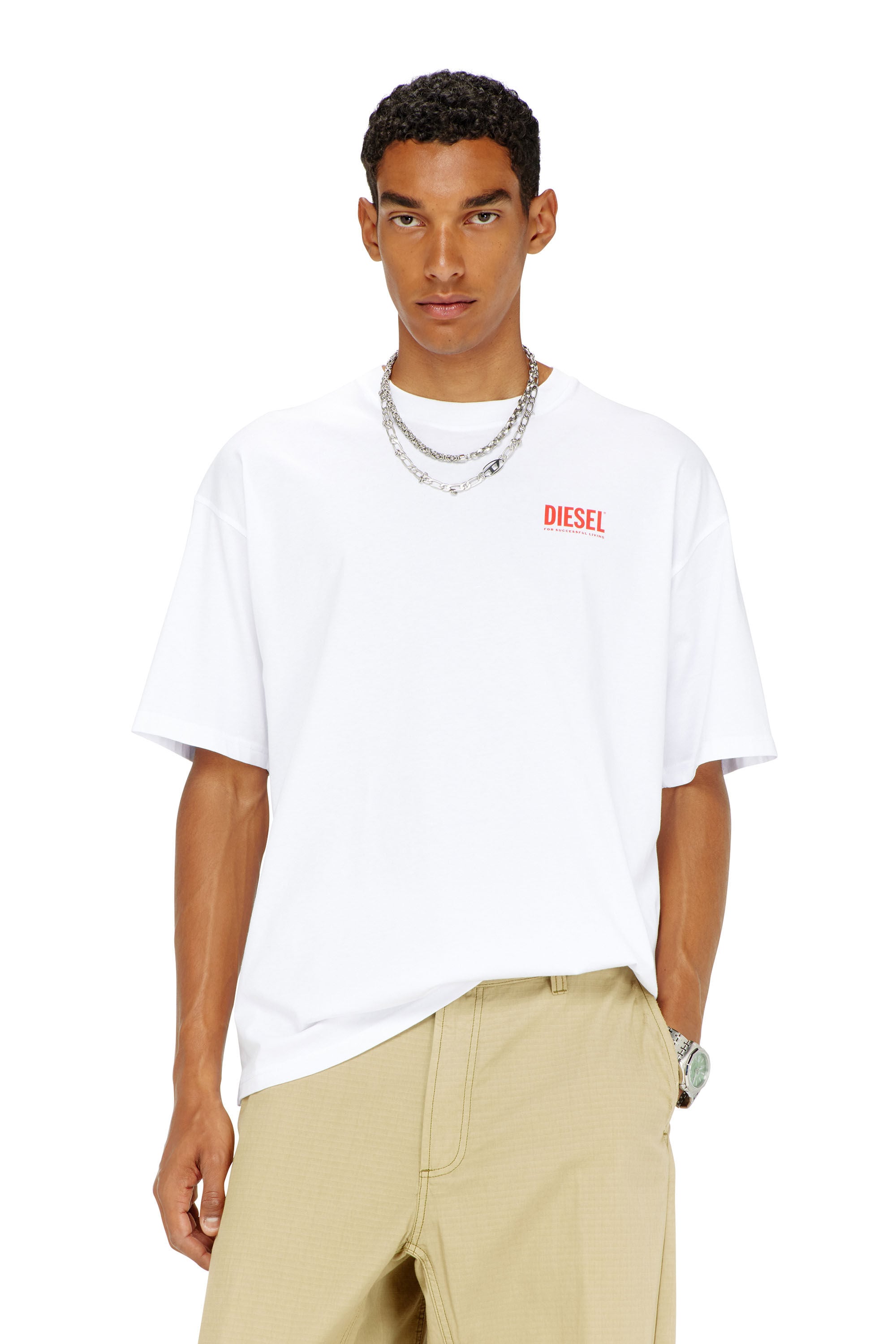 Diesel - T-BOXT-BISK, T-shirt in cotone con stampa Diesel Biscotto Uomo in Bianco - 3
