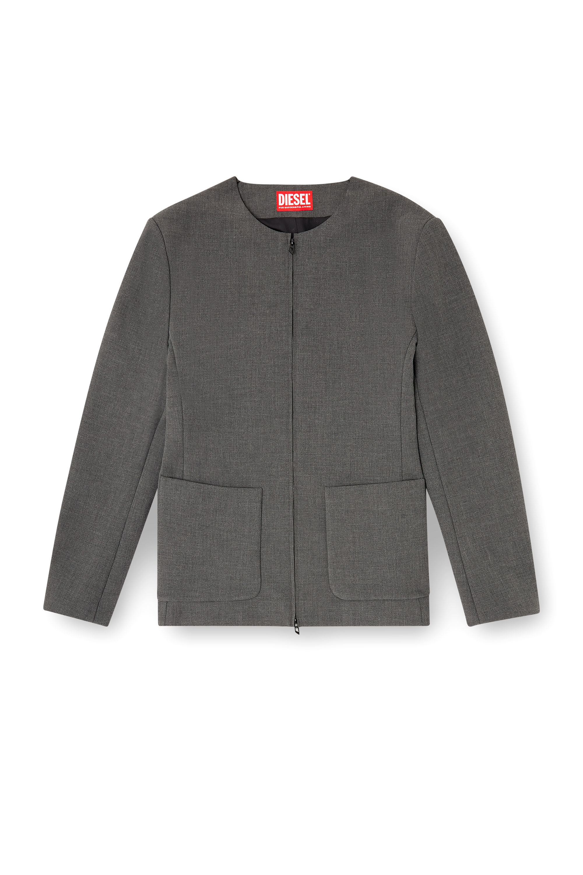 Diesel - J-CESAR-NEO, Veste sans col en tissu contrecollé néoprène Homme in Gris - 2