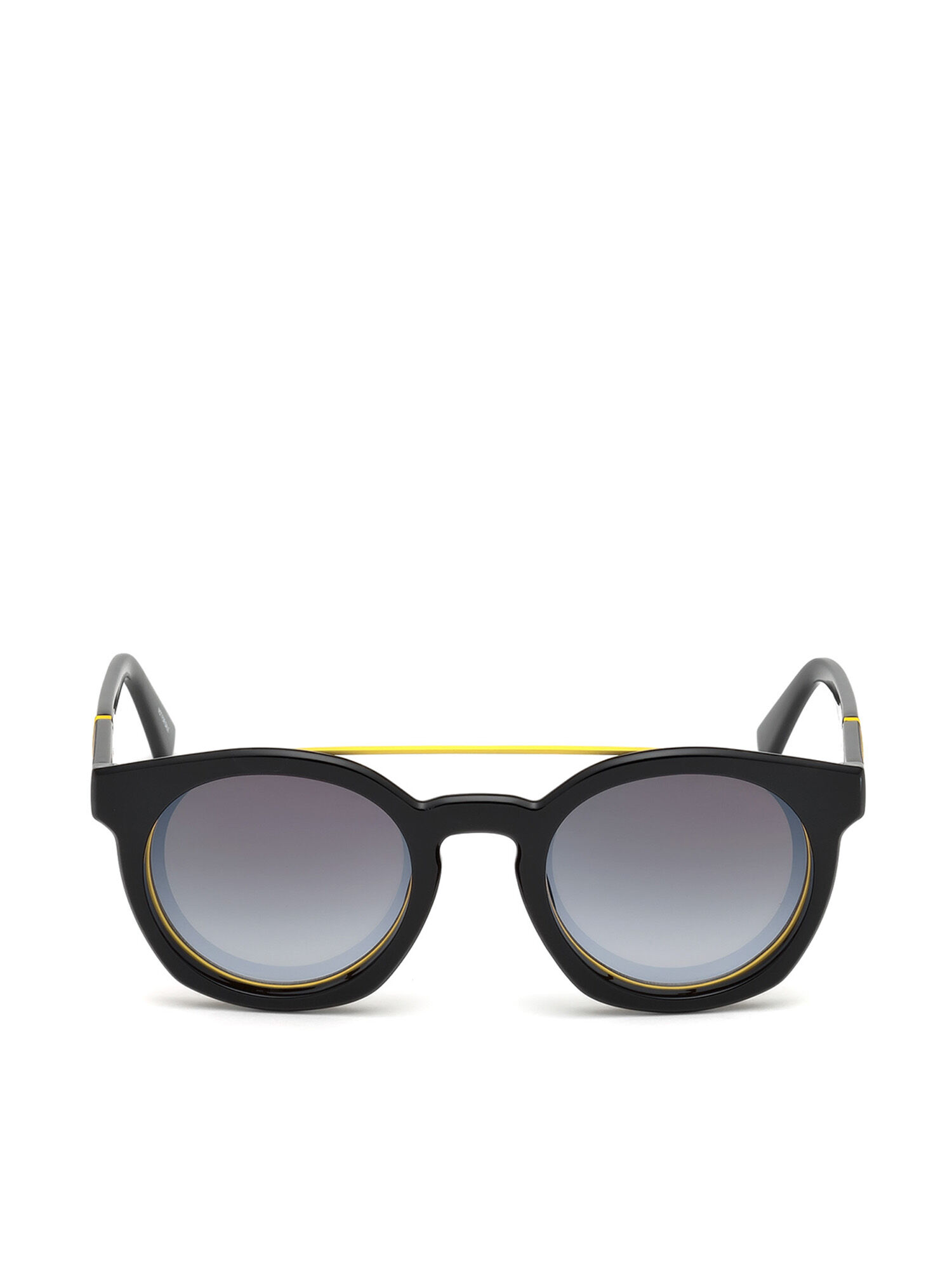 Diesel - DL0251, Unisex Runde Sonnenbrille mit glänzendem Clip-Back-Detail in Schwarz - 1