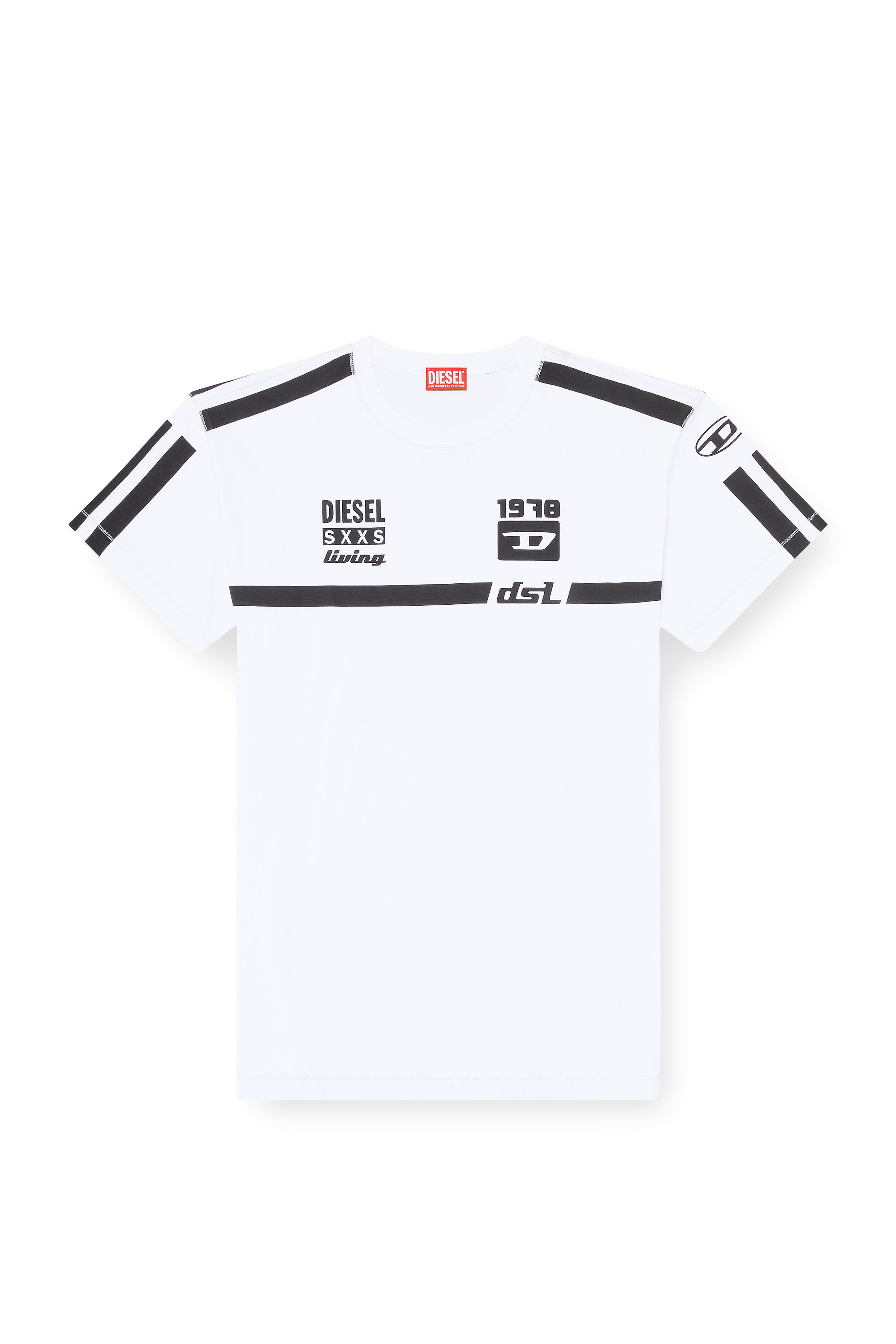 Diesel - T-NORM-V12, T-shirt en coton avec imprim&eacute;s graphiques contrast&eacute;s Homme in Blanc - 2