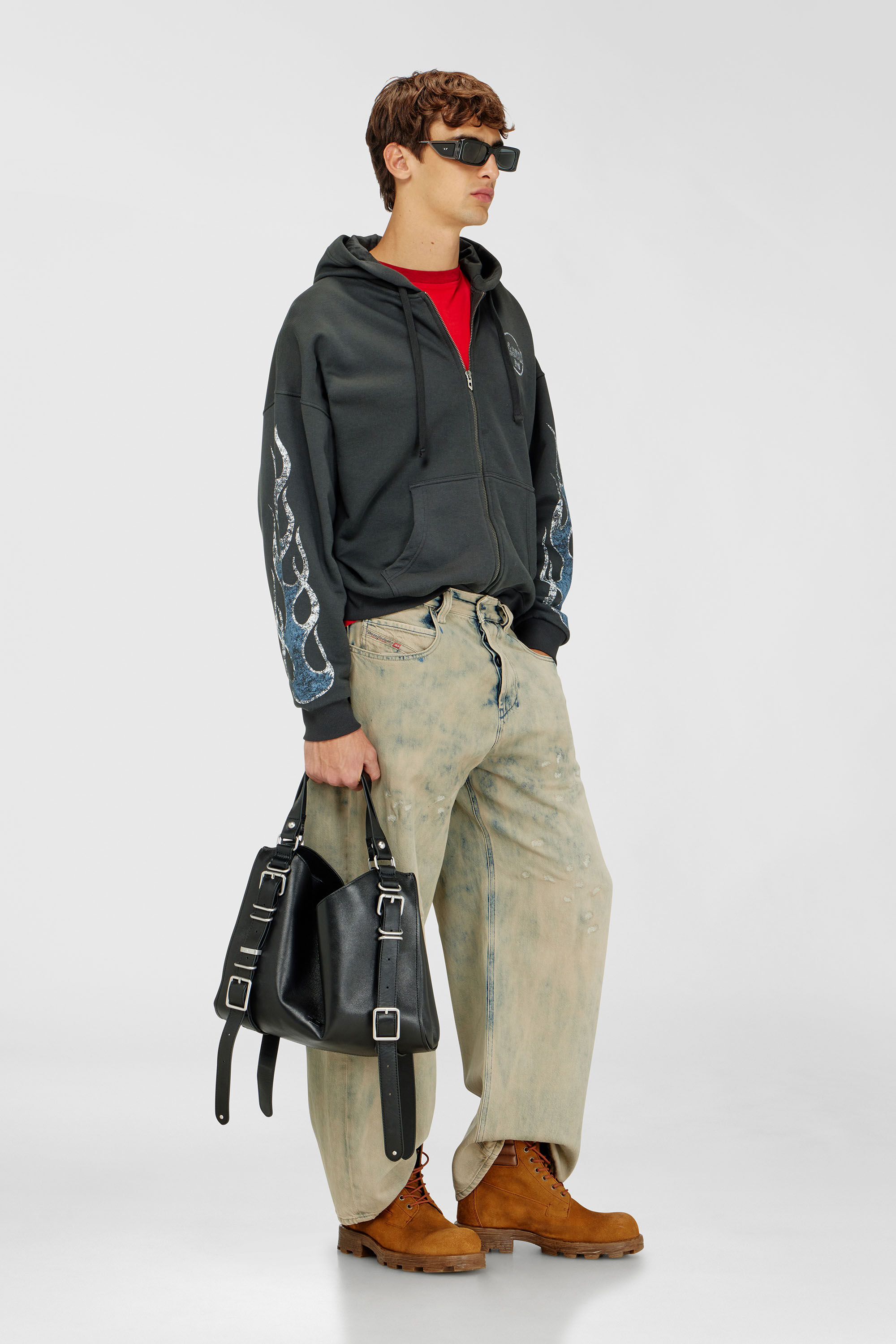 Diesel - S-TOLY-ZIP, Herren Kapuzensweatjacke mit crack print in Dunkelgrau - 1