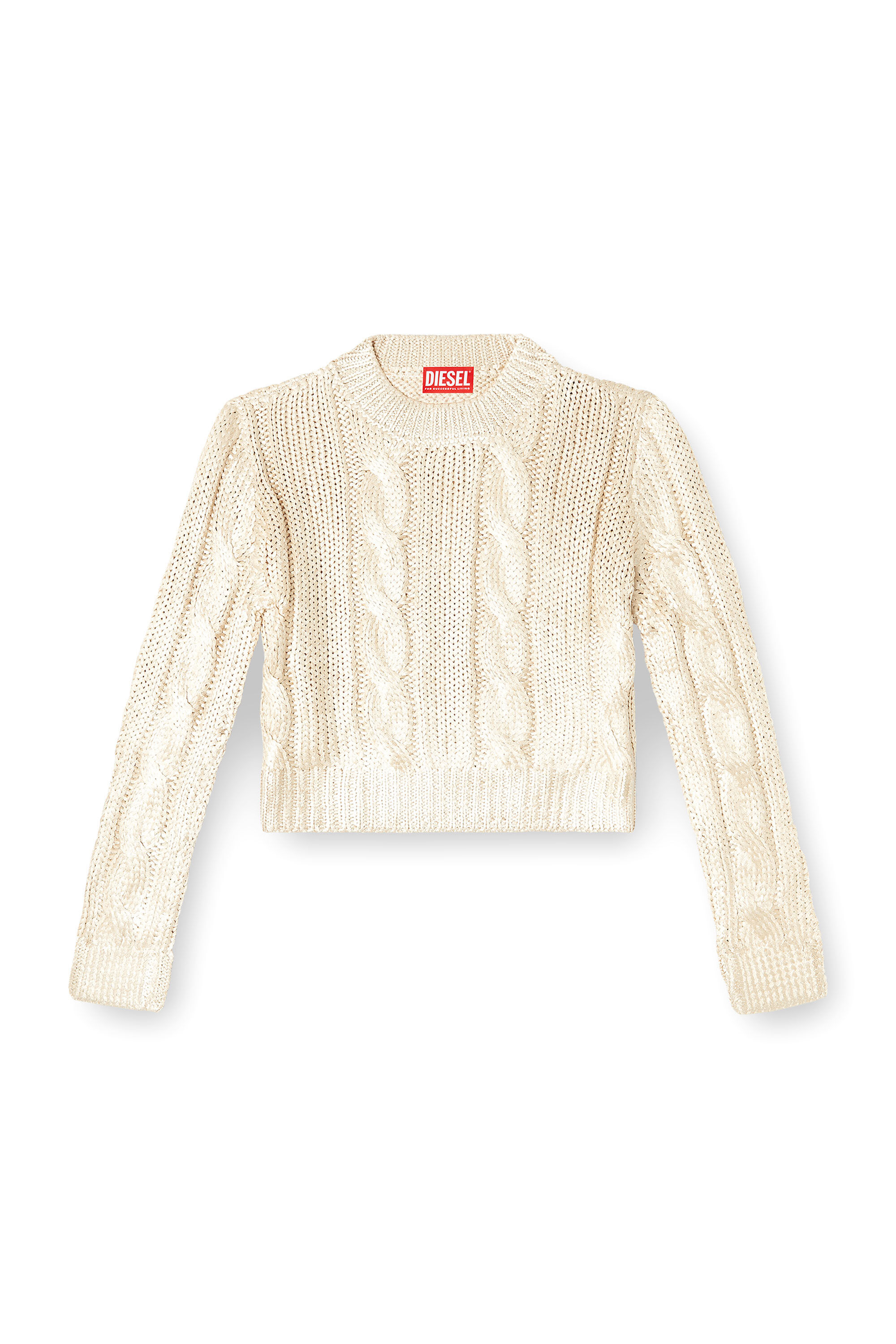 Diesel - M-MICCHA, Damen Pullover mit Zopf-Muster und Glanzeffekt in null - 2