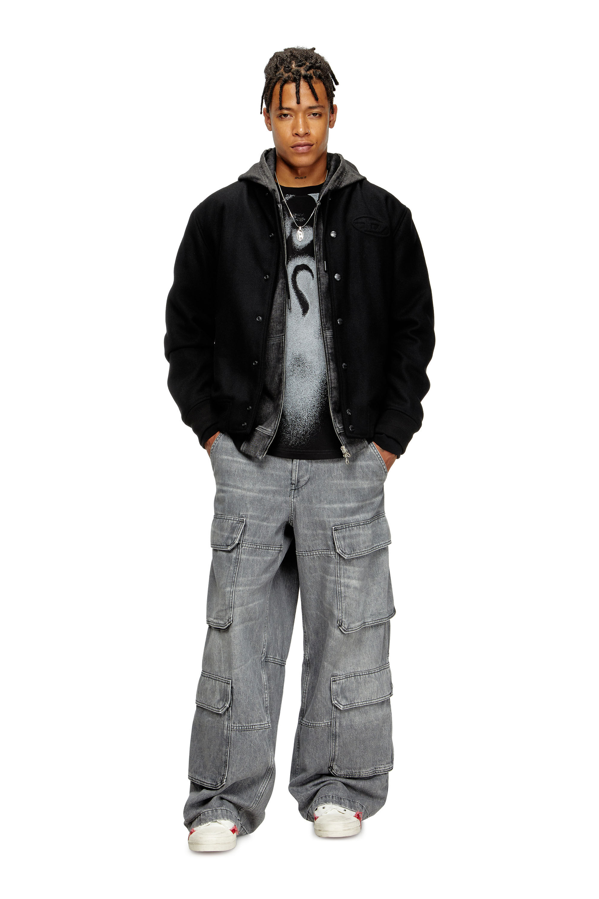 Diesel - J-ARRY, Giacca bomber imbottita in misto lana Uomo in Nero - 1