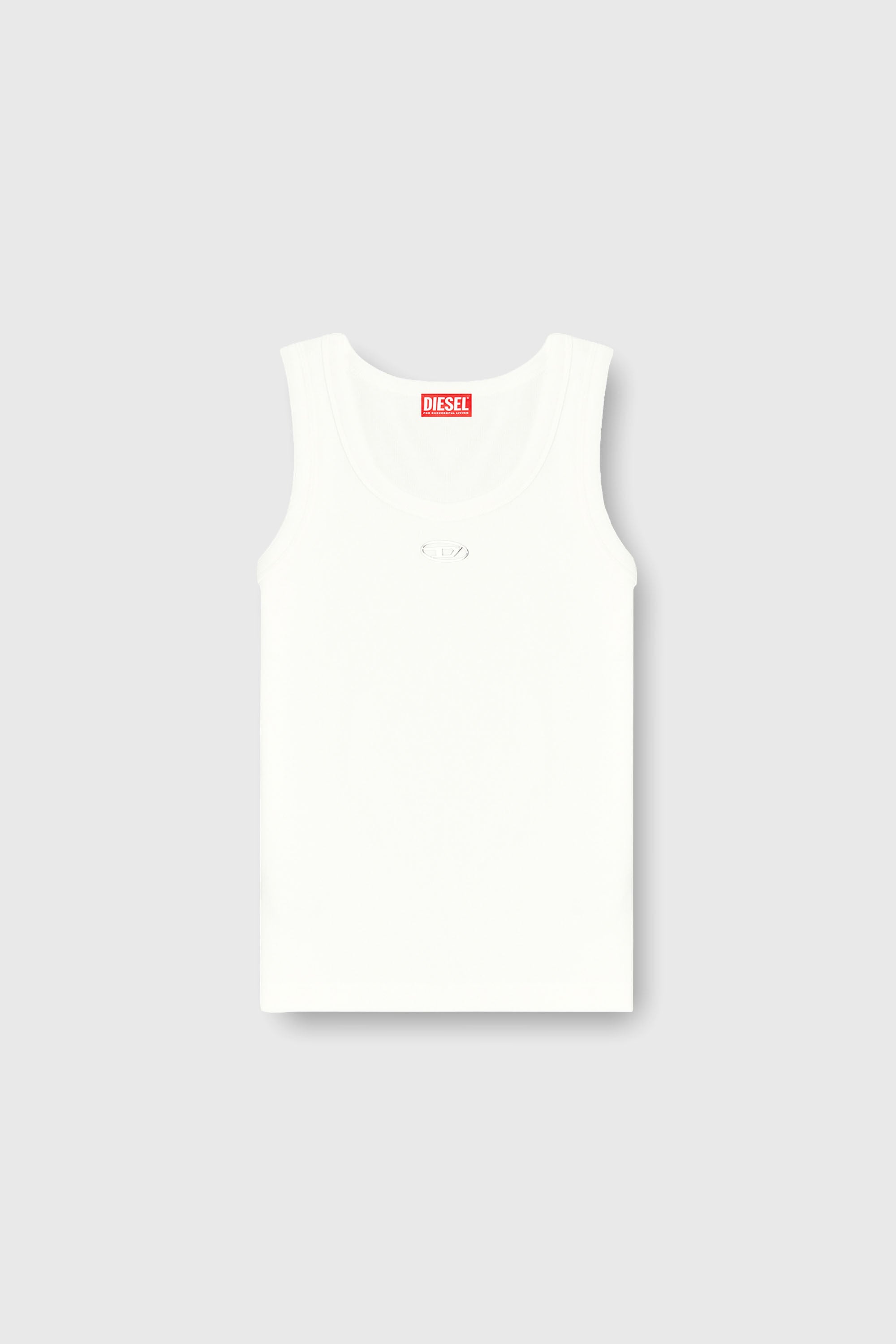 Diesel - T-ANKI-OD, Canotta slim a costine con Oval D metallica Donna in Bianco - 2