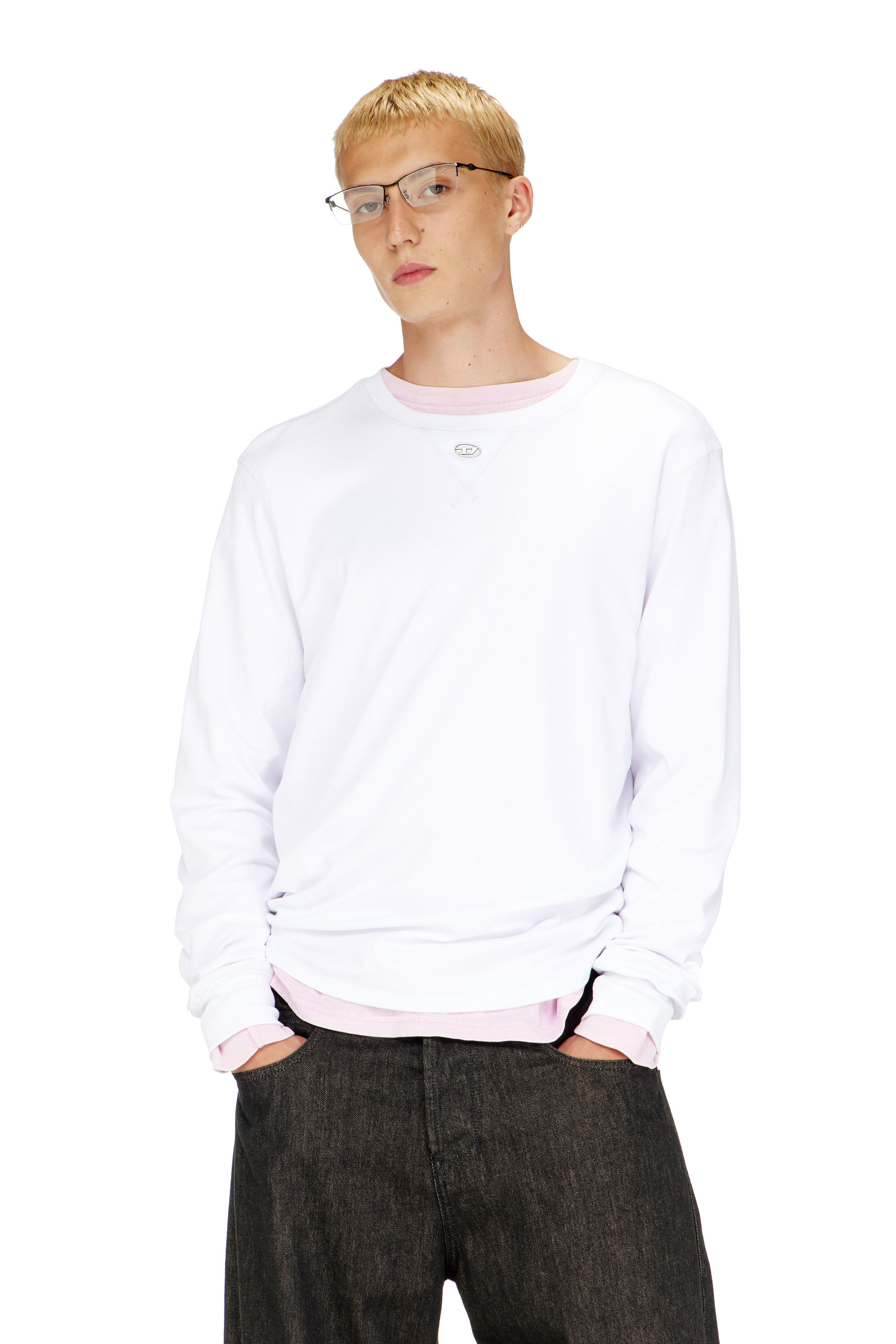 Diesel - T-MADJUST-LS-TR, Herren Baumwoll-Langarmshirt mit Oval D in Wei&szlig; - 3