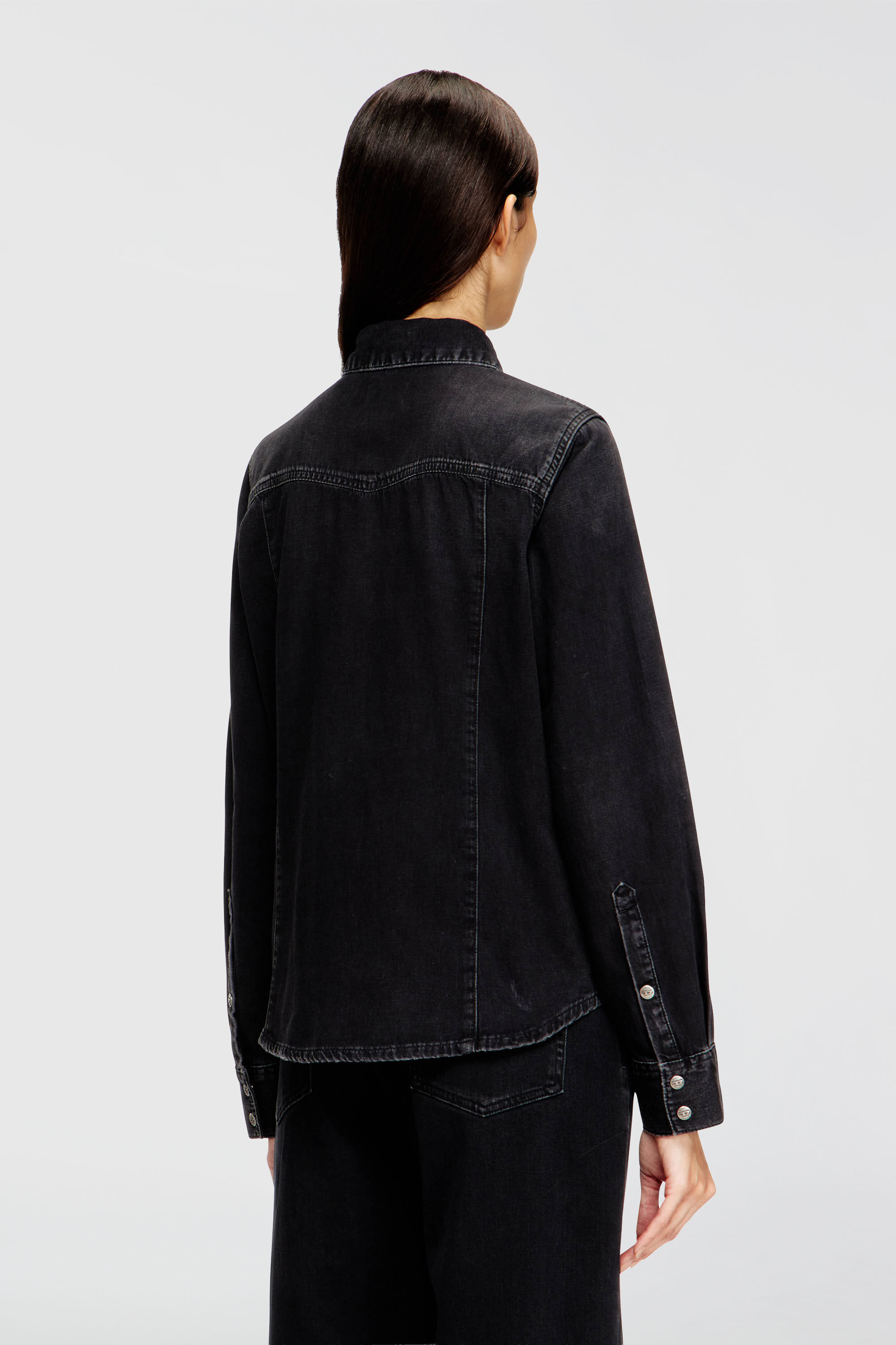 Diesel - DE-WAVES, Woman's Western shirt in treated denim in Black - 4