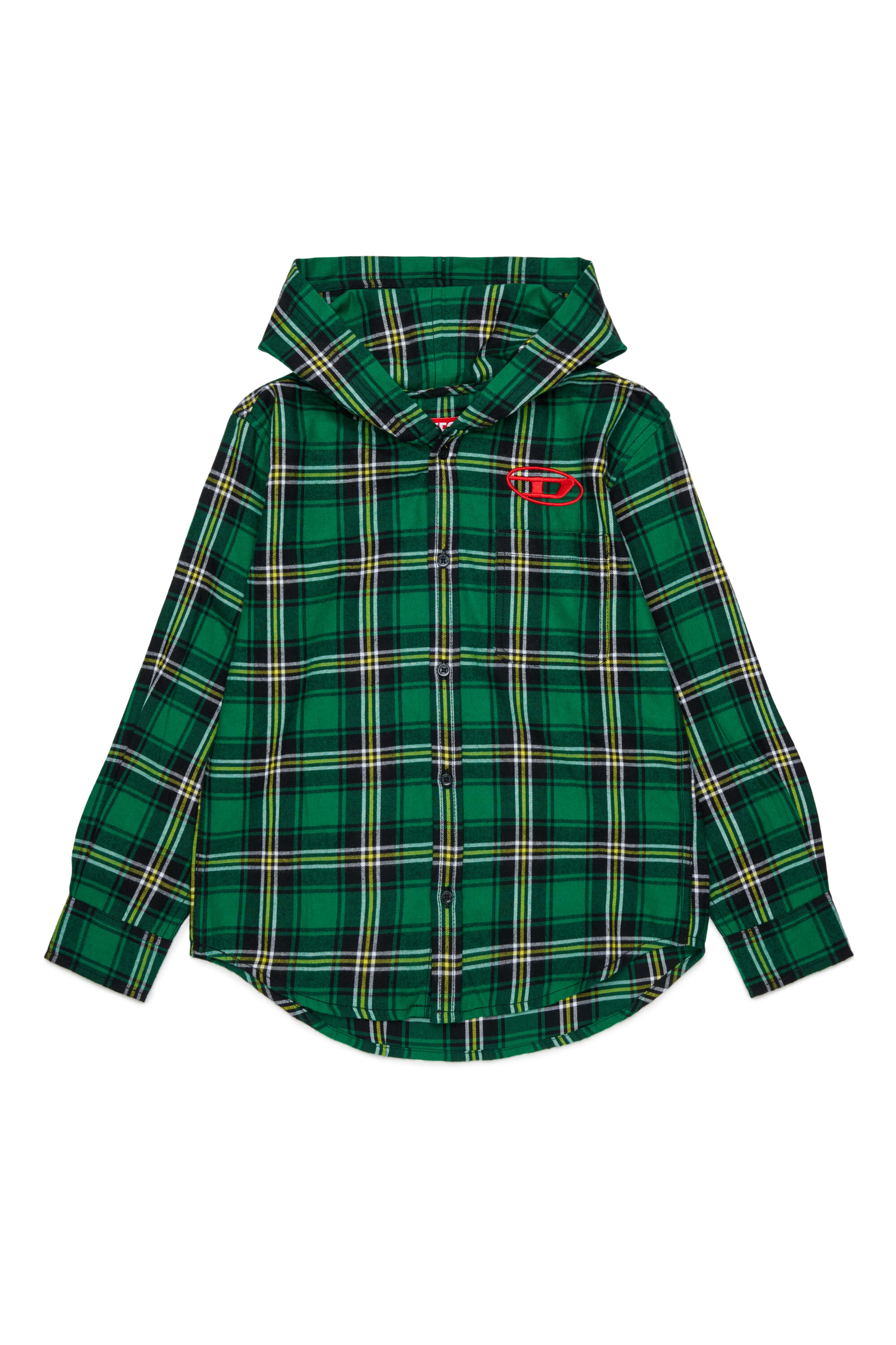 Diesel - CHECK OVER, Chemise &agrave; carreaux &agrave; capuche avec broderie Oval D Homme in Vert - 1