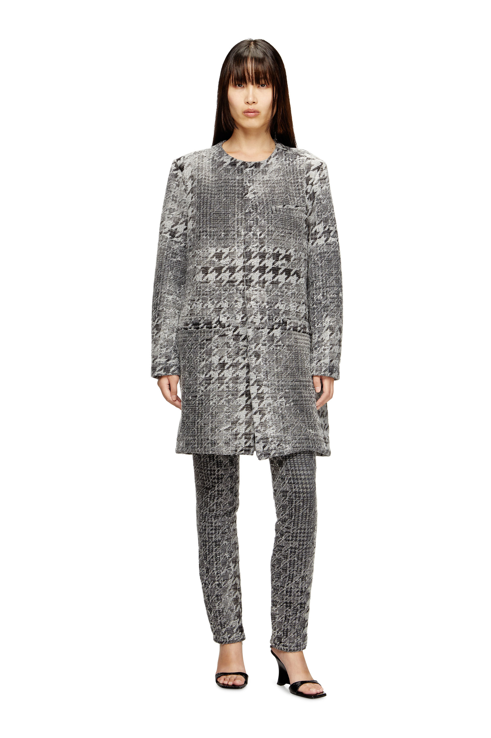 Diesel - D-LOT-FSH, Unisex Mantel aus Prince-of-Wales-Jacquard-Denim in Schwarz/Weiss - 6