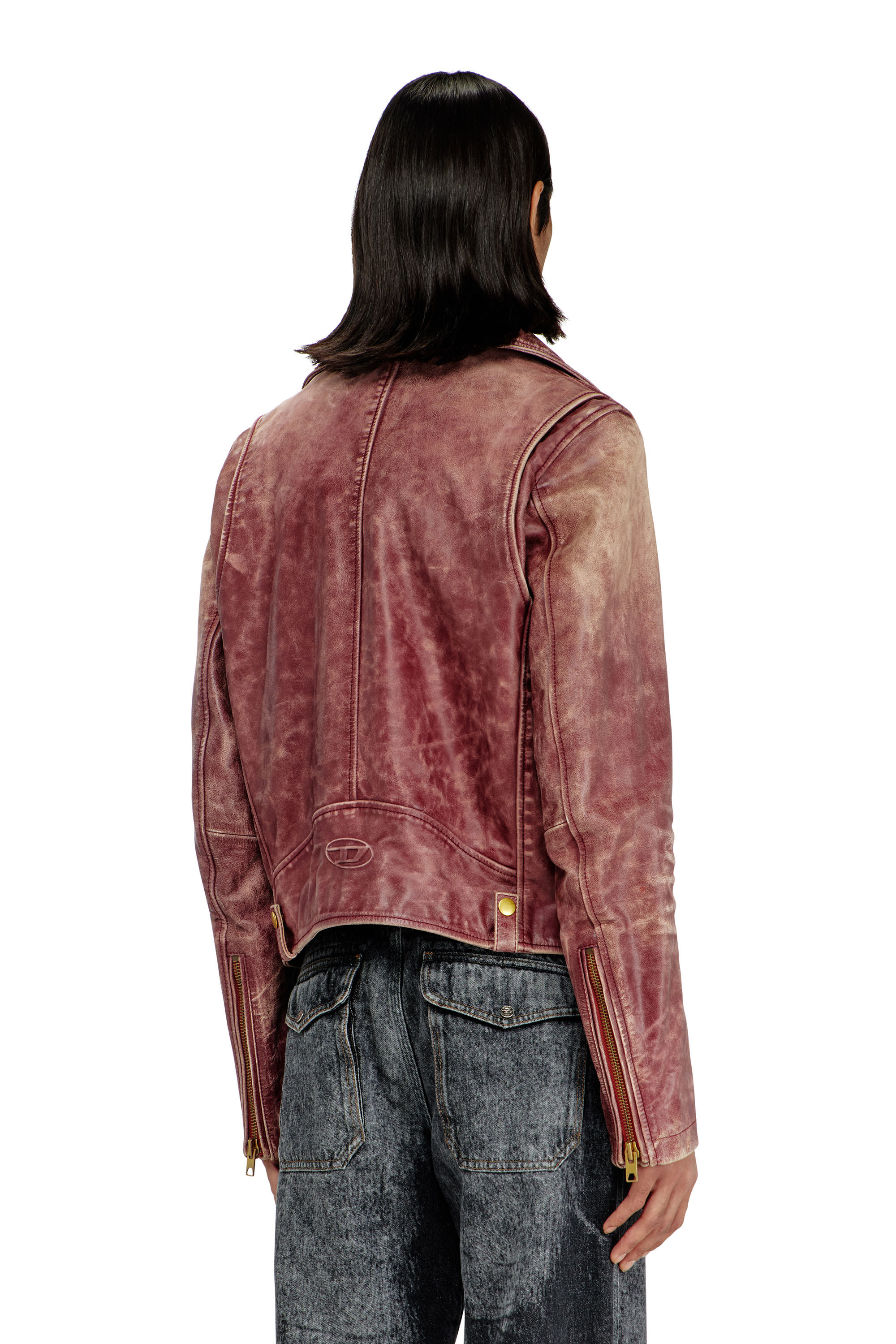 Diesel - L-EON-CJCM, Veste biker en cuir trait&eacute; Homme in Rouge - 4