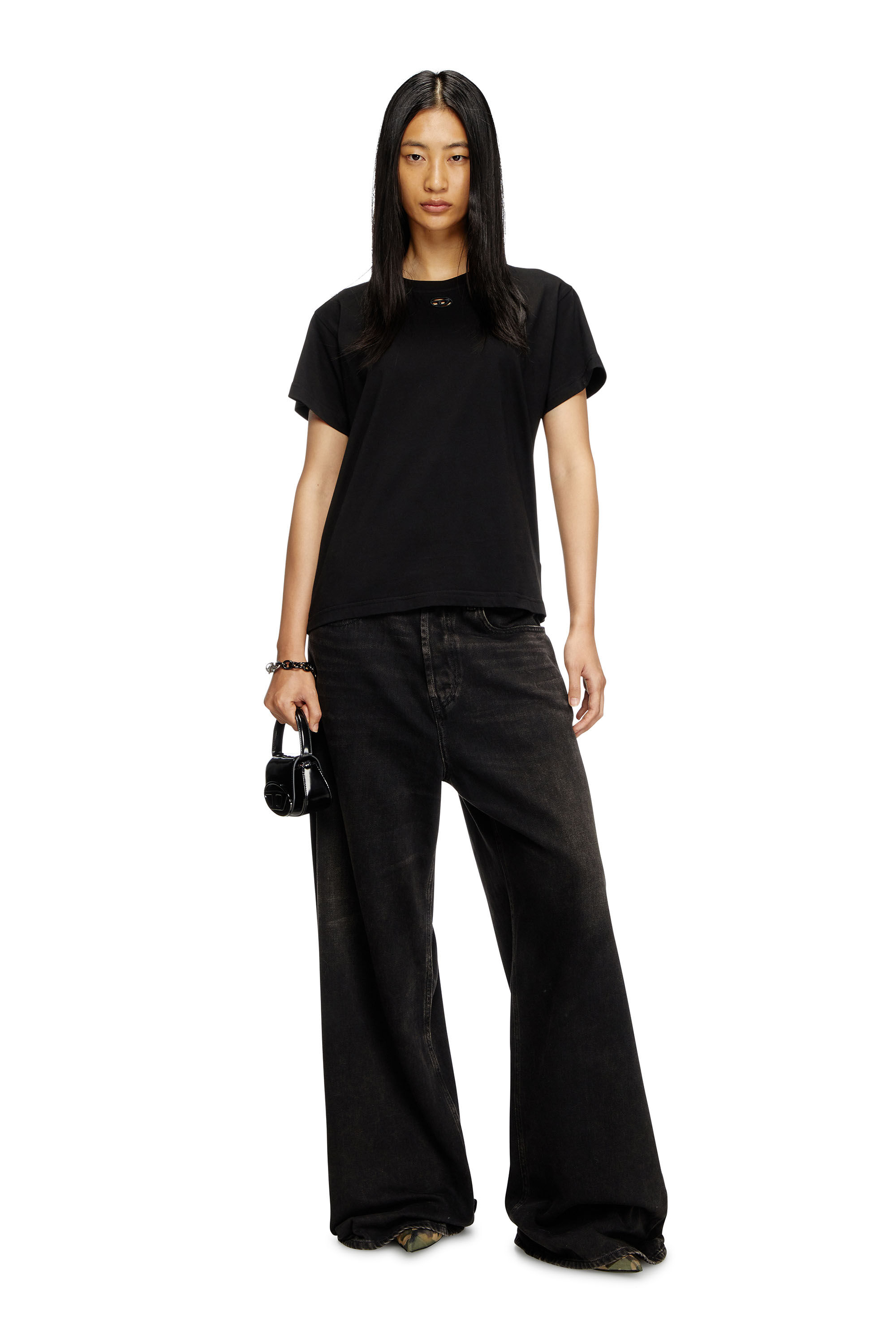 Diesel - T-MAREY, T-shirt avec petit Oval D Femme in Noir - 1