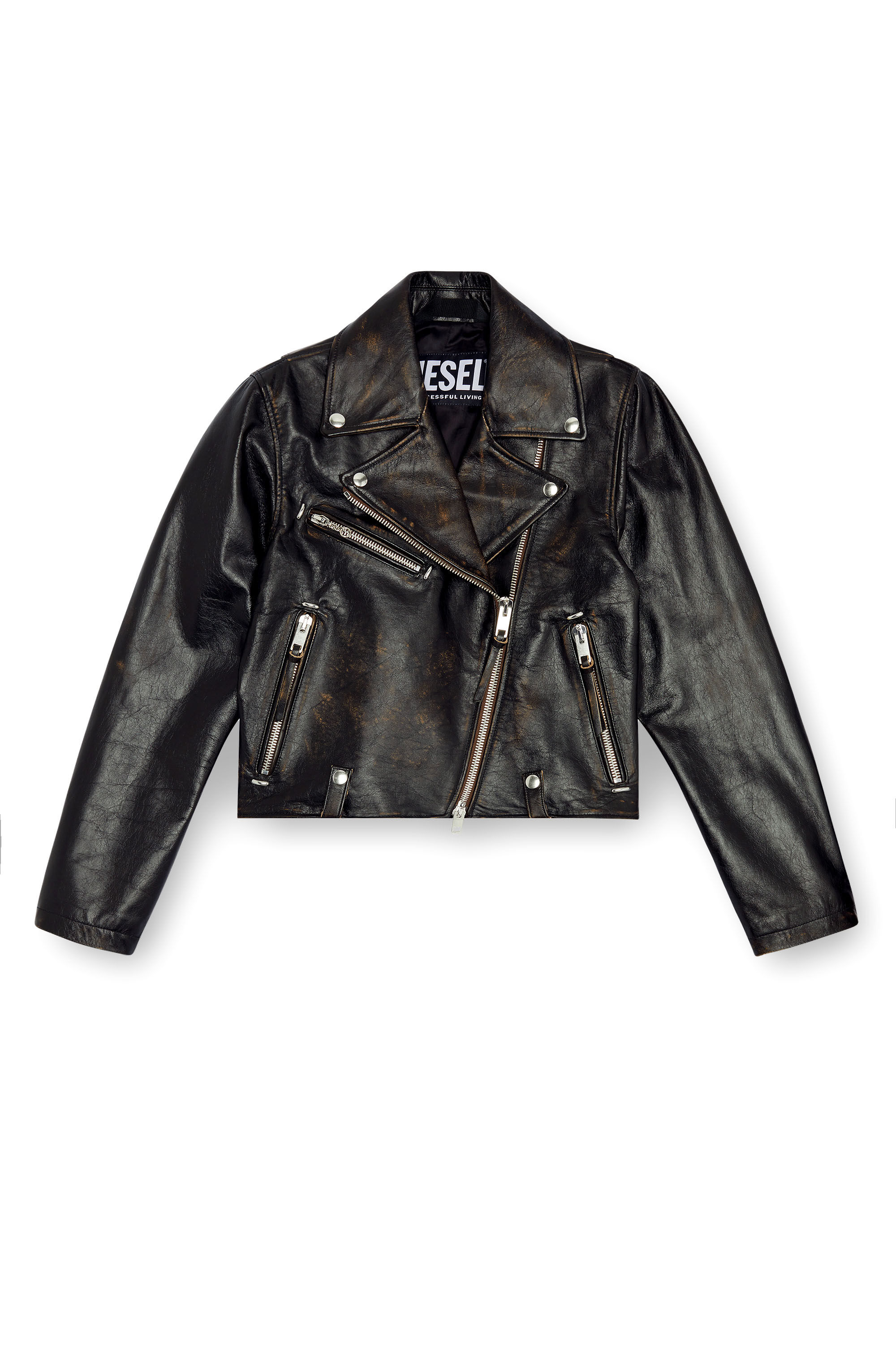 Diesel - L-EDMEA-CL, Woman Biker jacket in treated leather in Black - Image 2
