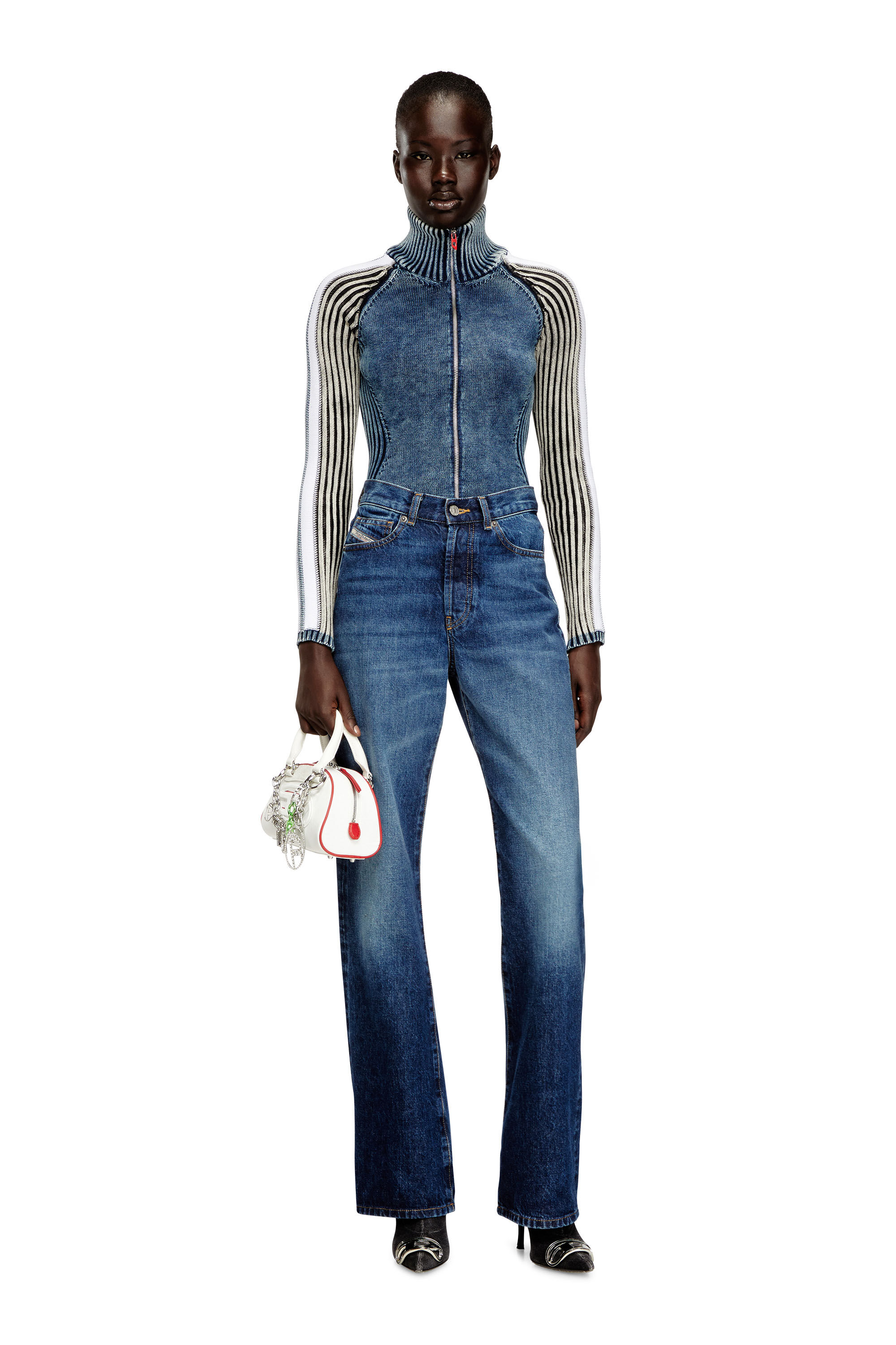 Diesel - 1DR DOME CROSSBODY, Woman's 1DR Dome-Colour-block mini bowling bag in White - 7