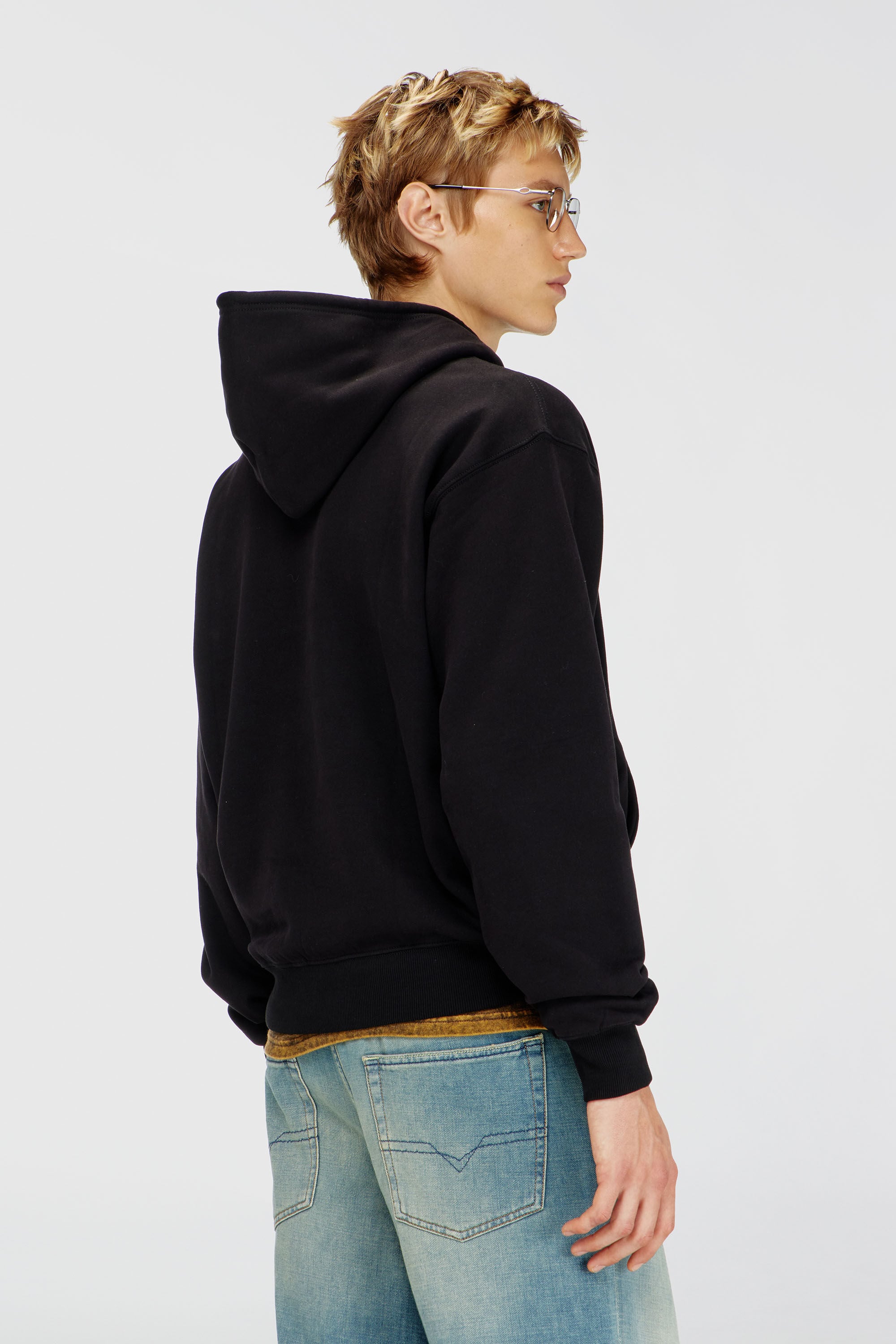 Diesel - S-LUK-H-T92, Felpa con cappuccio in cotone con ricamo Oval D tono su tono Uomo in Nero - 4
