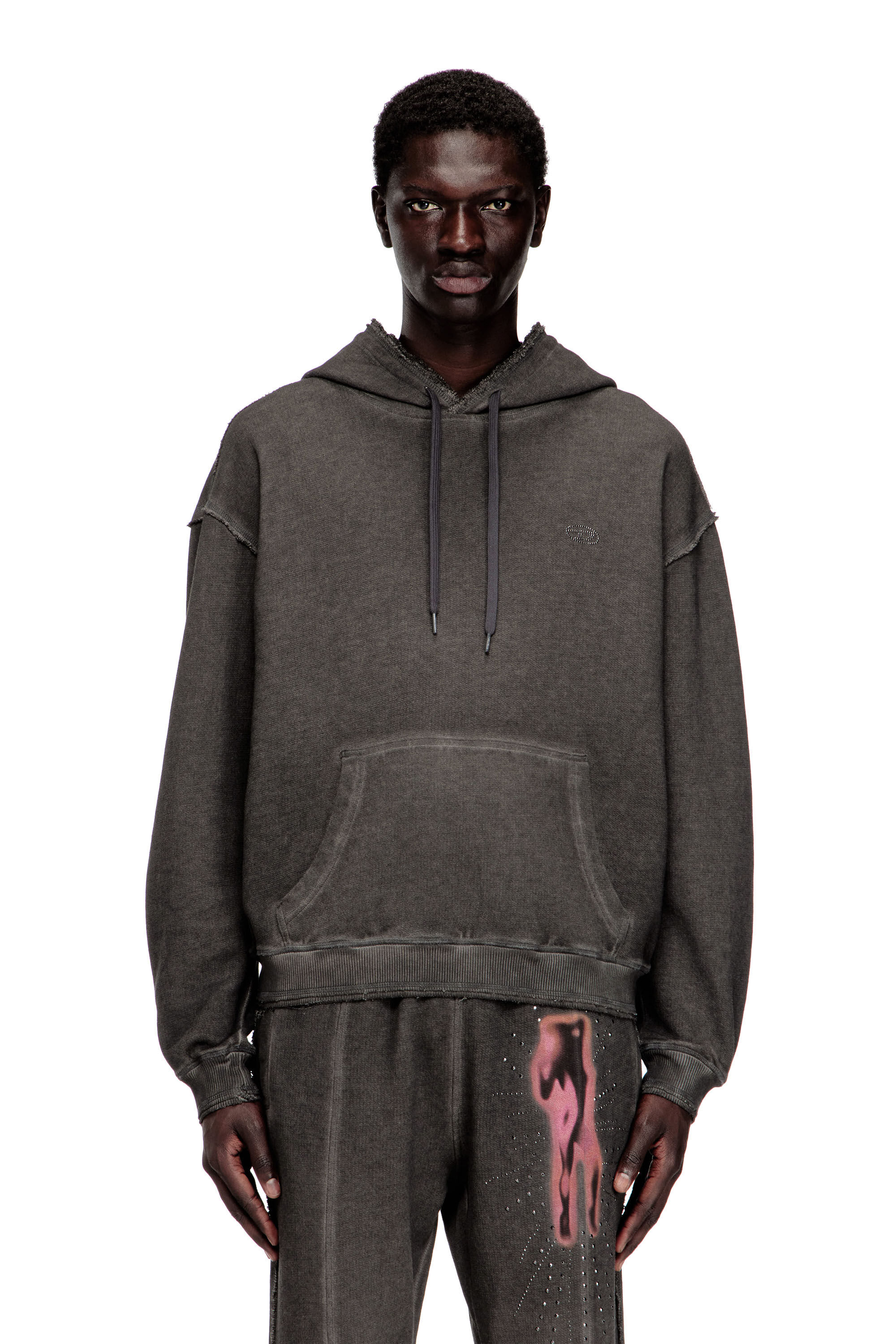 Diesel - S-QUINN-HOOD, Sweat &agrave; capuche avec imprim&eacute; et clous Homme in Gris - 3