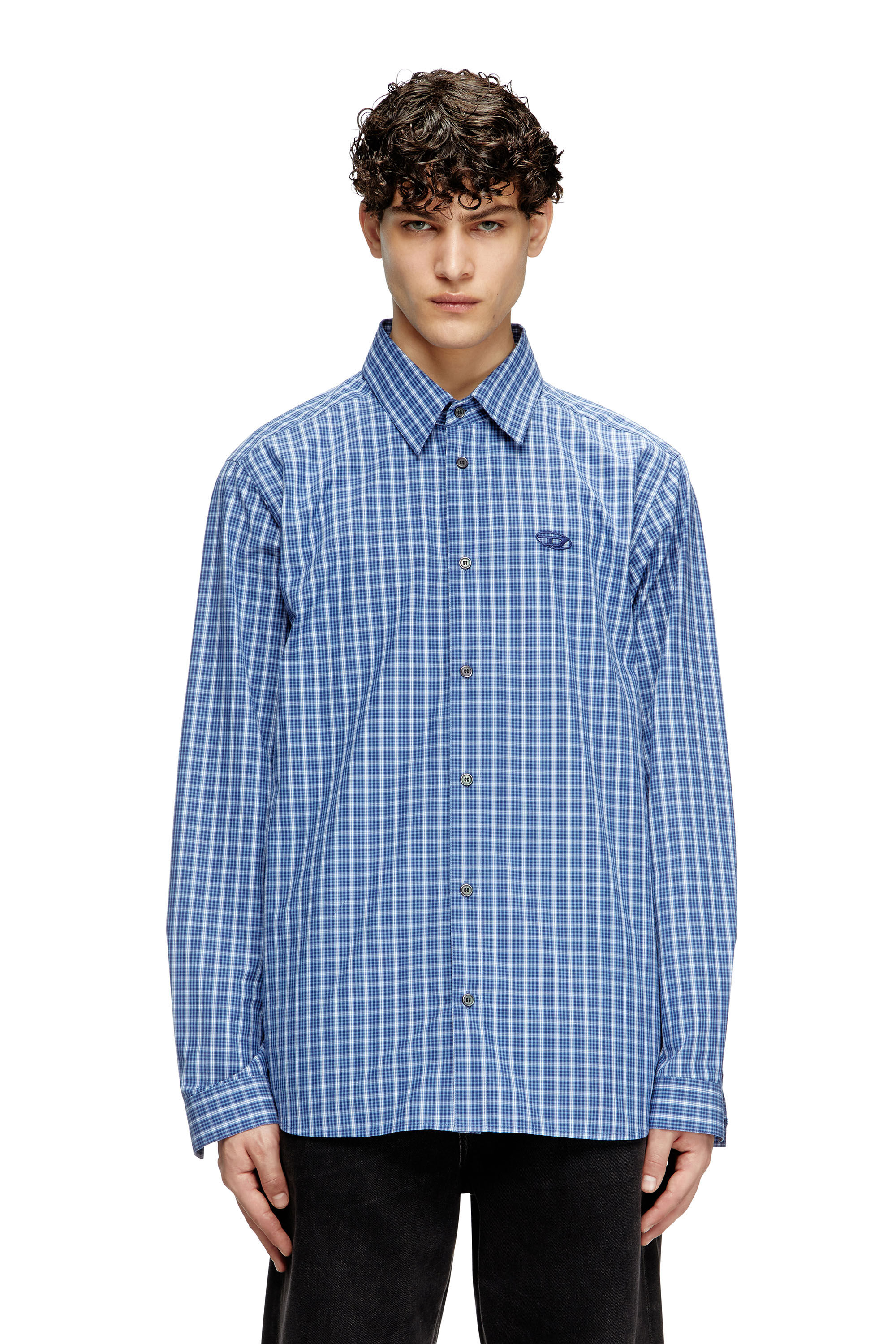 Diesel - S-SIMPLY-DLBV, Herren Karo-Shirt mit Oval D-Stickerei in Blau - 2