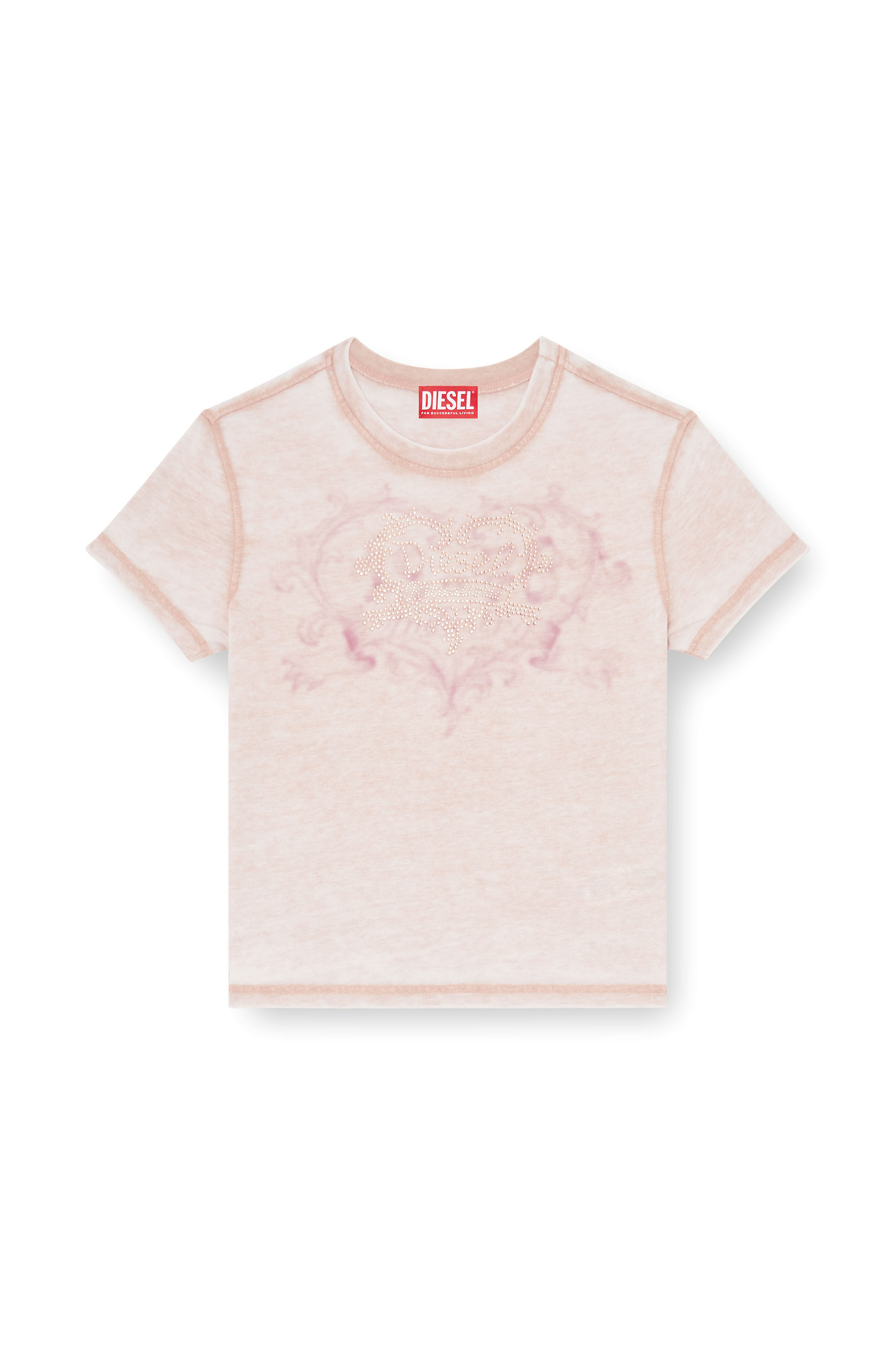 Diesel - T-ILA-AA1, T-shirt en jersey avec strass et burnout effect Femme in Rose - 2