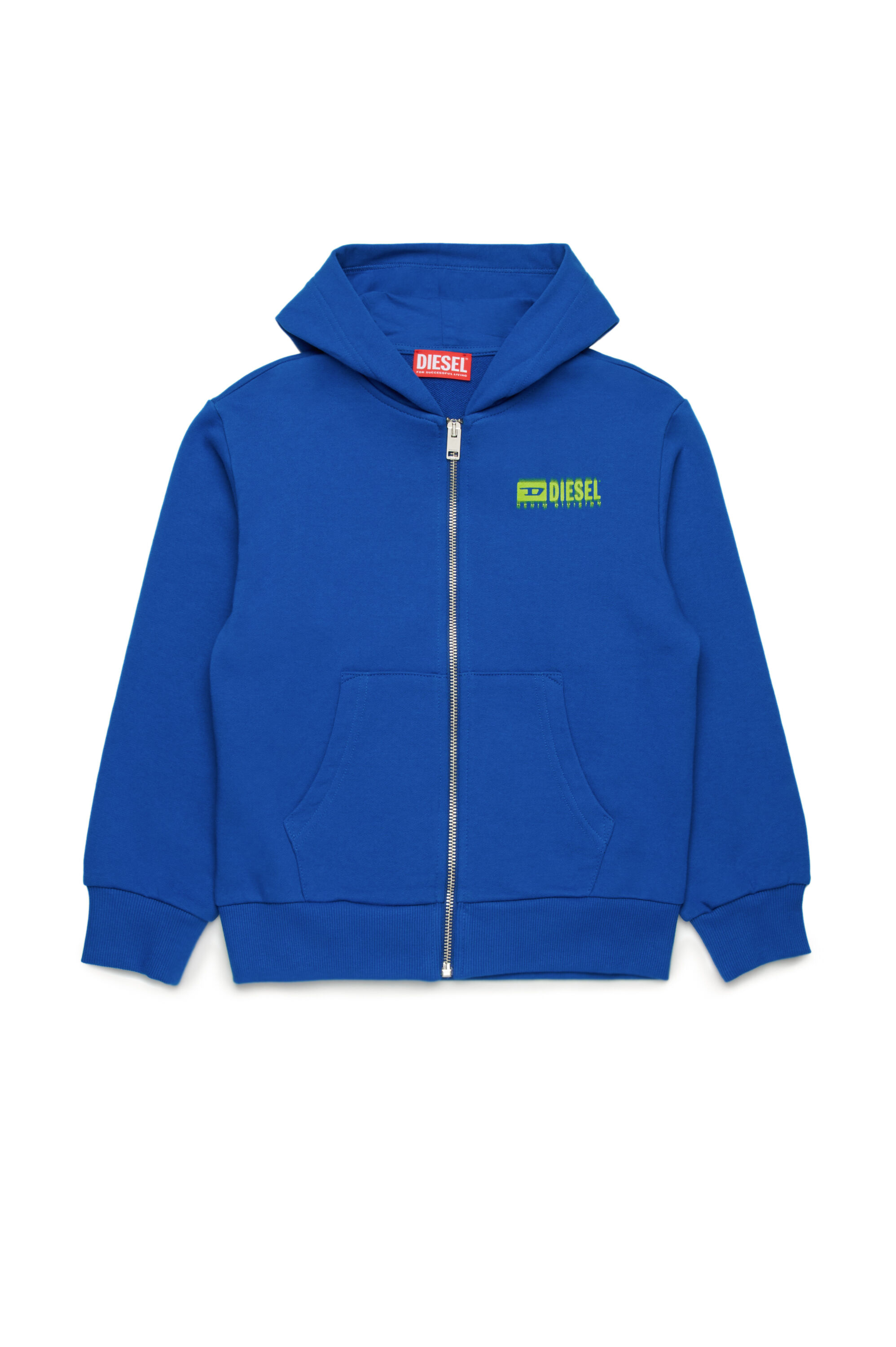 Diesel - SVOUGZIP OVER, Sweat-shirt à capuche zippé avec logo taché Homme in Bleu - 1