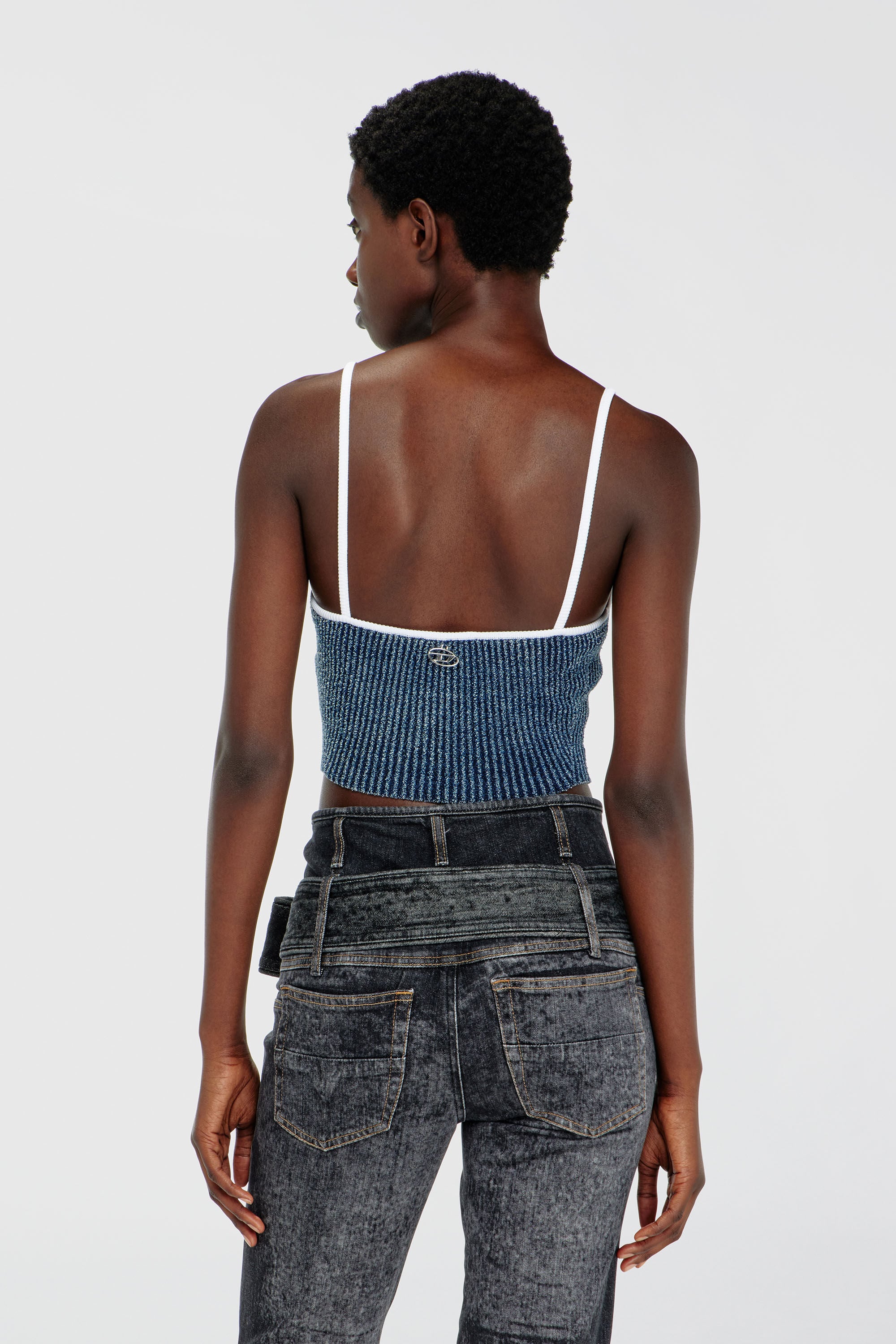 Diesel - M-ESTERE, Crop top in maglia boucl&eacute; indigo a costine Donna in Multicolor - 4