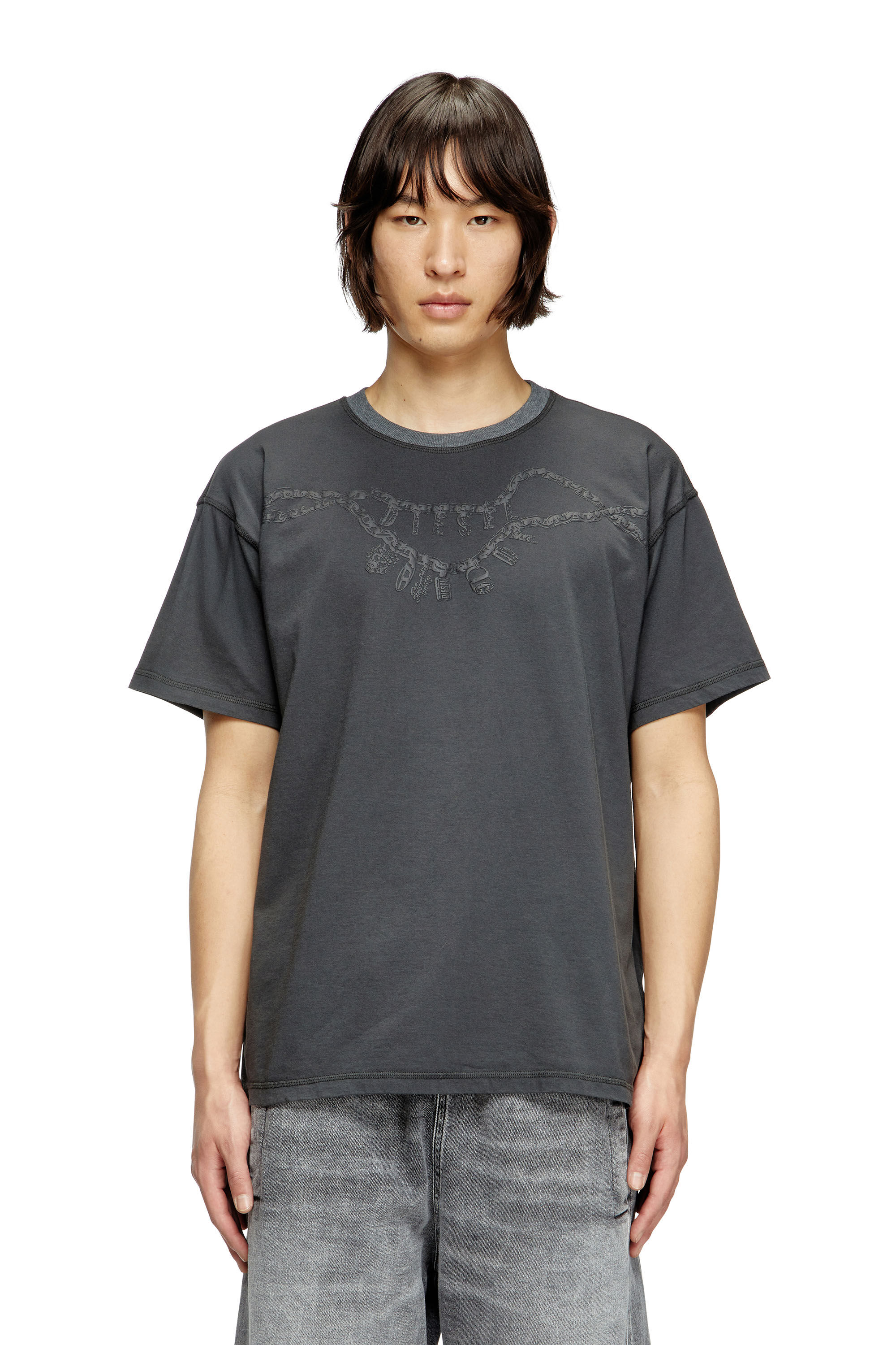 Diesel - T-NORM-HOSHI, T-shirt avec imprimé collier à breloques Mixte in Gris - 3