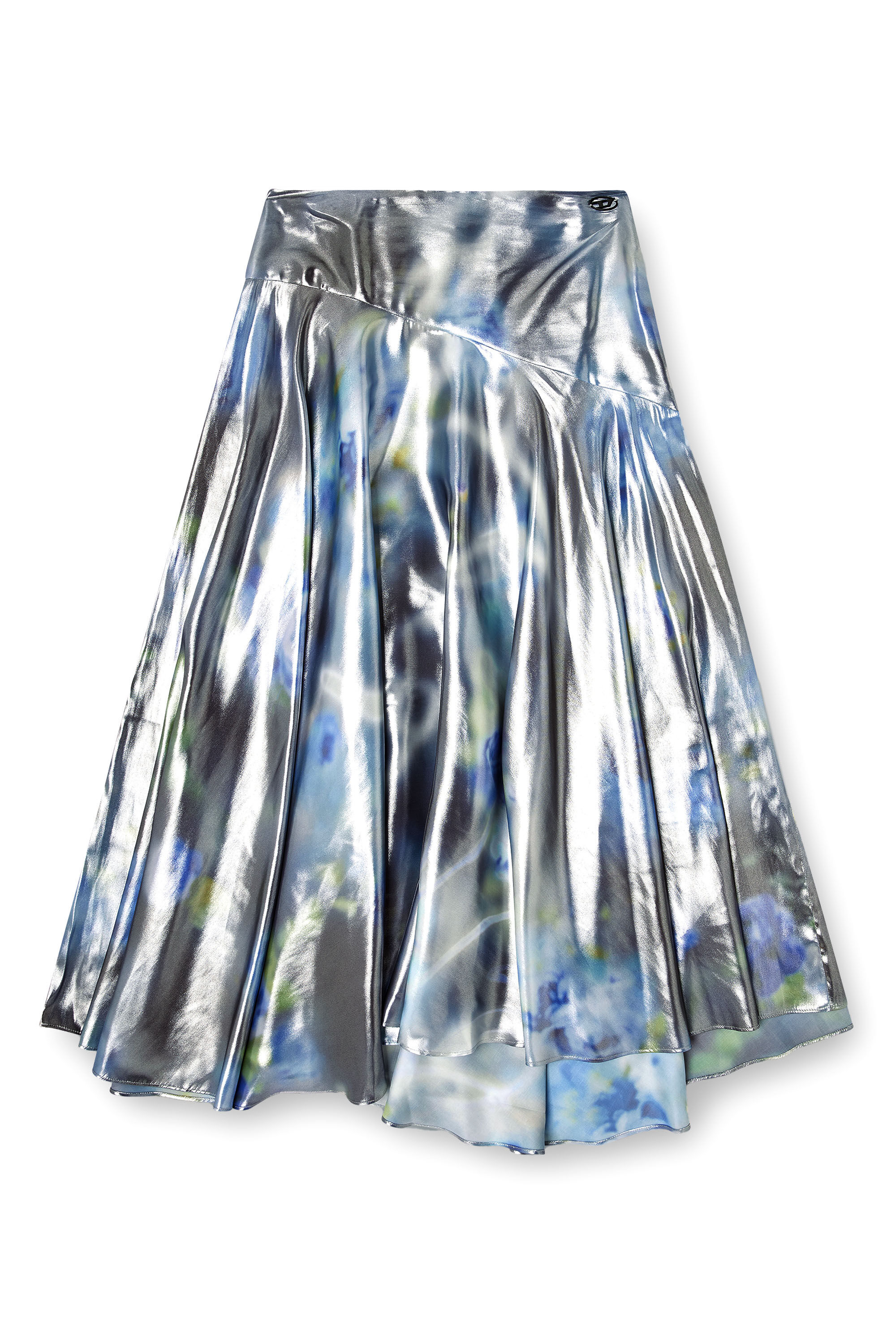 Diesel - O-ZULIE-S2, Damen Metallischer Midirock mit verschwommenem Rosenmuster in Blau - 2