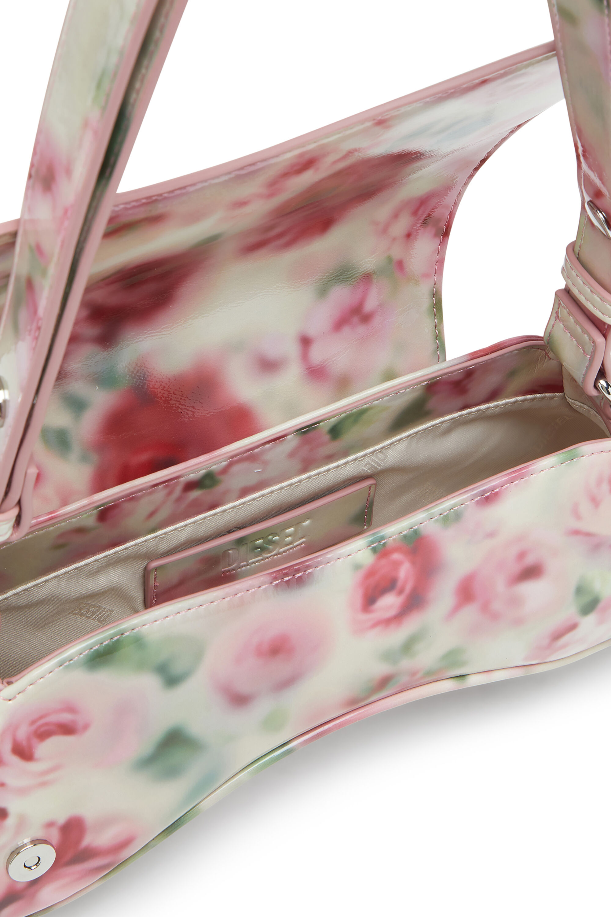 Diesel - PLAY CROSSBODY, Damen Play-Schultertasche mit glänzendem PU-Print in Weiss/Rosa - 3