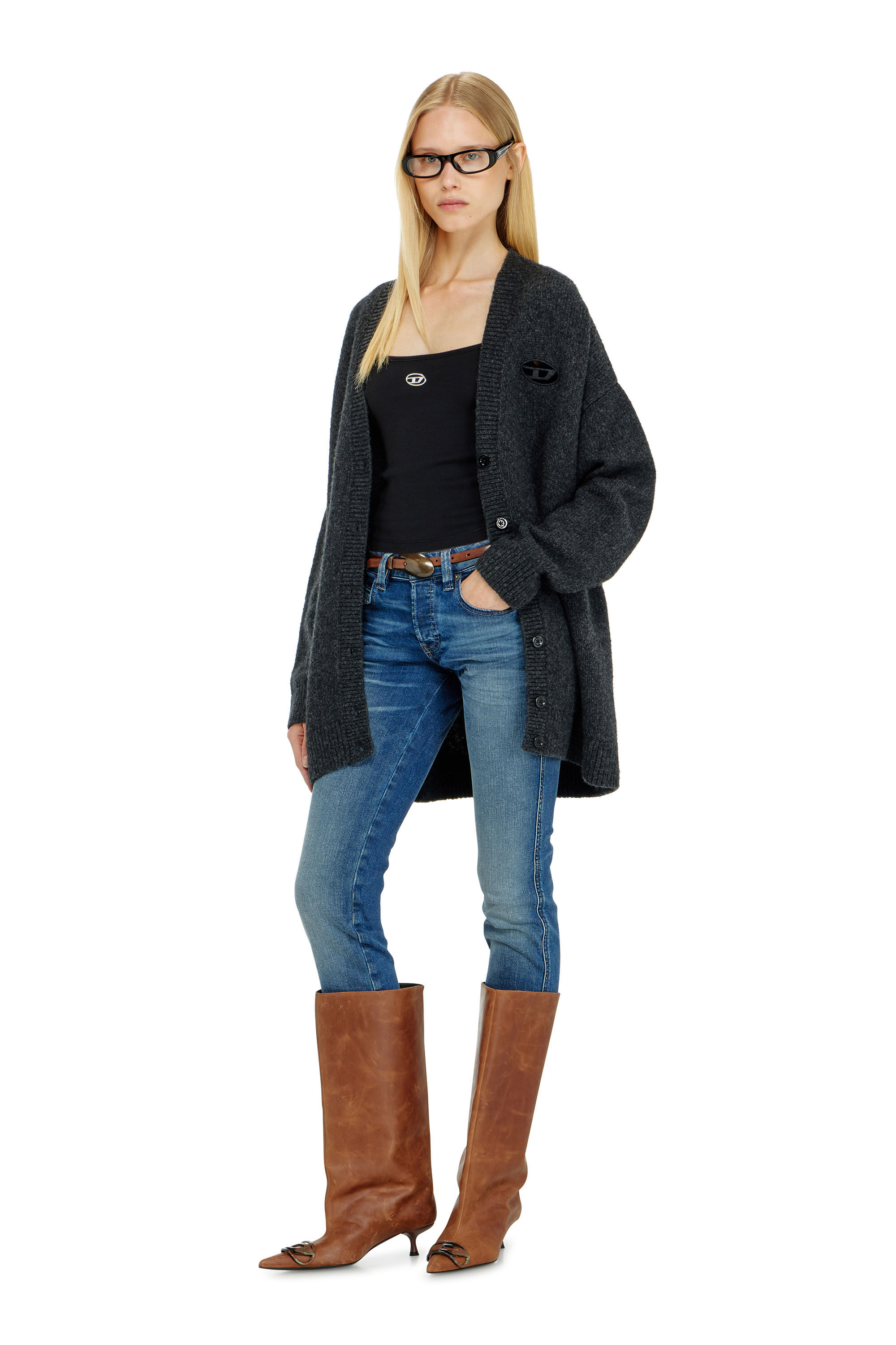 Diesel - T-HUPY-OD, Canotta a costine con Oval D metallizzato Donna in Nero - 1