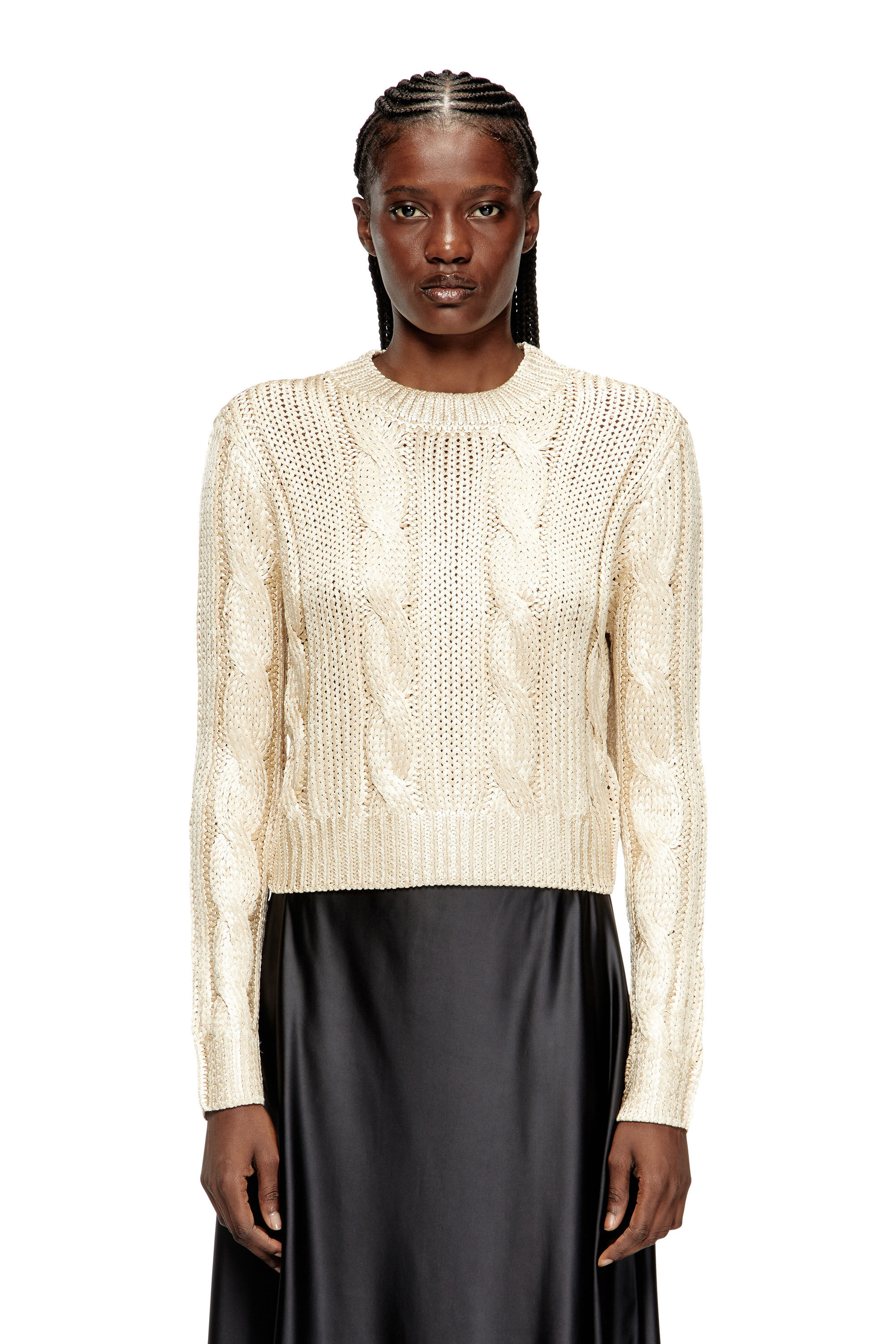 Diesel - M-MICCHA, Damen Pullover mit Zopf-Muster und Glanzeffekt in null - 3