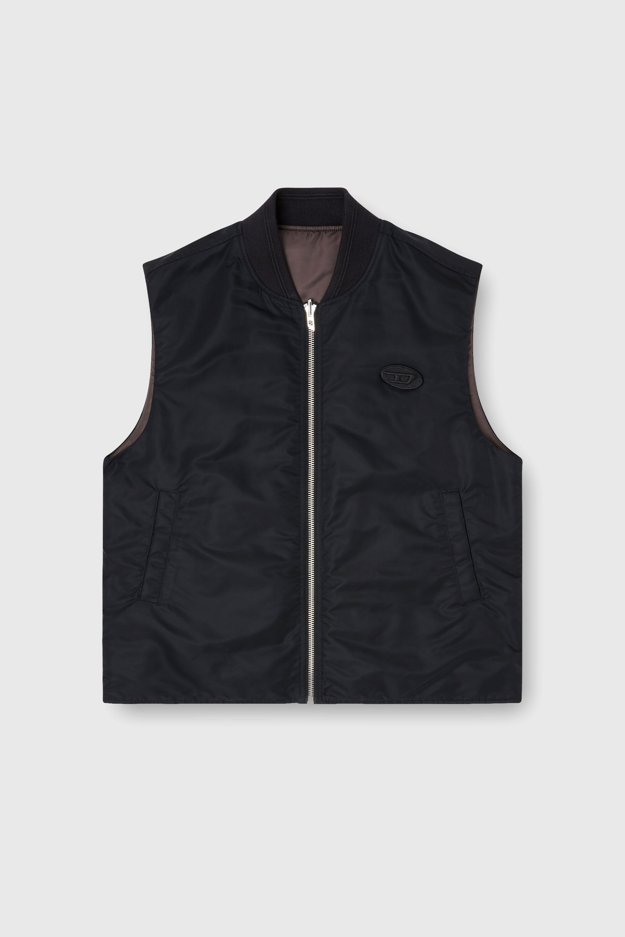 Diesel - W-TYPE-D1-SL, Herren Gepolsterte Satinweste mit Oval-D-Stickerei in Schwarz - 2