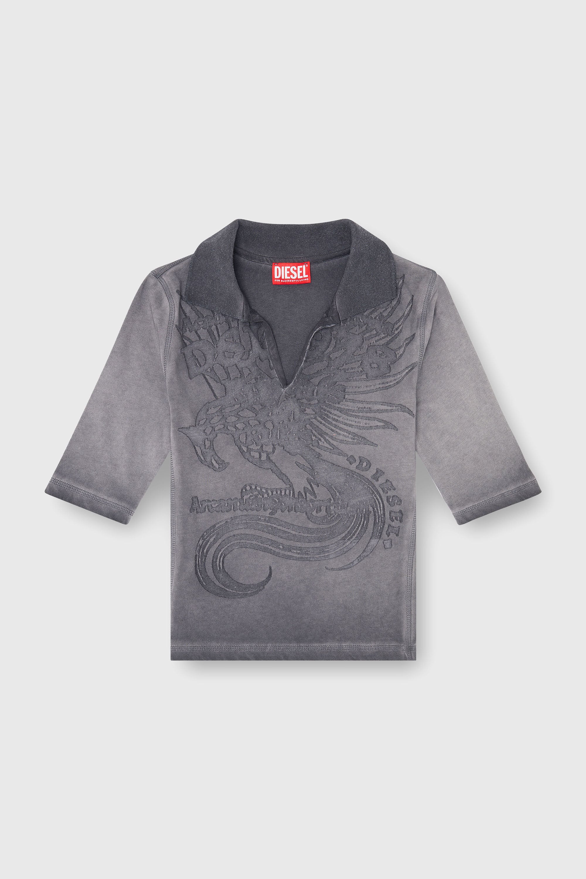 Diesel - T-BEA, Polo slim con stampa d&eacute;vor&eacute; Donna in Grigio - 2