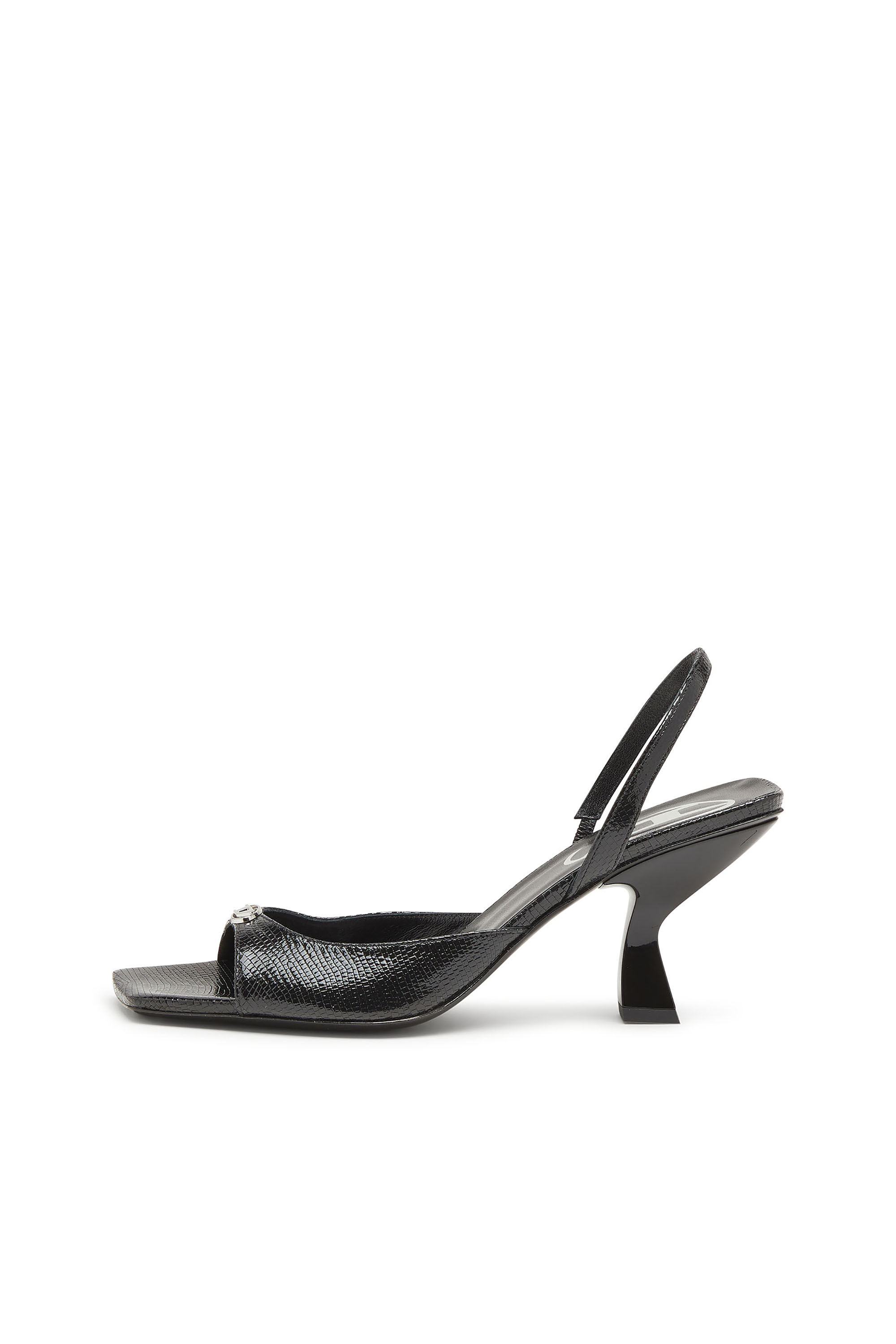 Diesel - D-AMBER 75 SANDAL, D-Amber-Sandales slingback en cuir effet l&eacute;zard Femme in Noir - 8