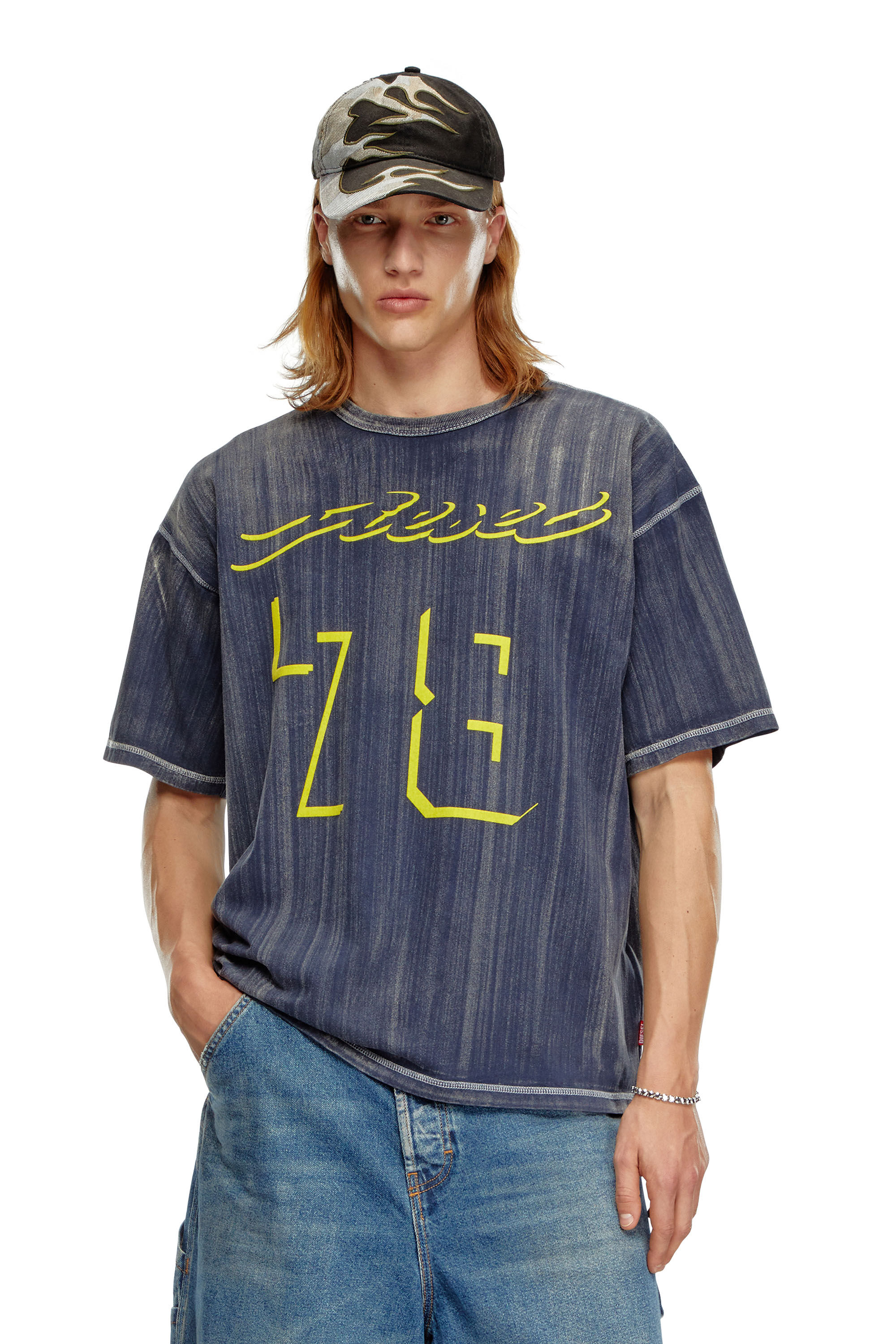 Diesel - T-BOXT-Q2, Uomo T-shirt trattata con logo flock in Blu - Image 3