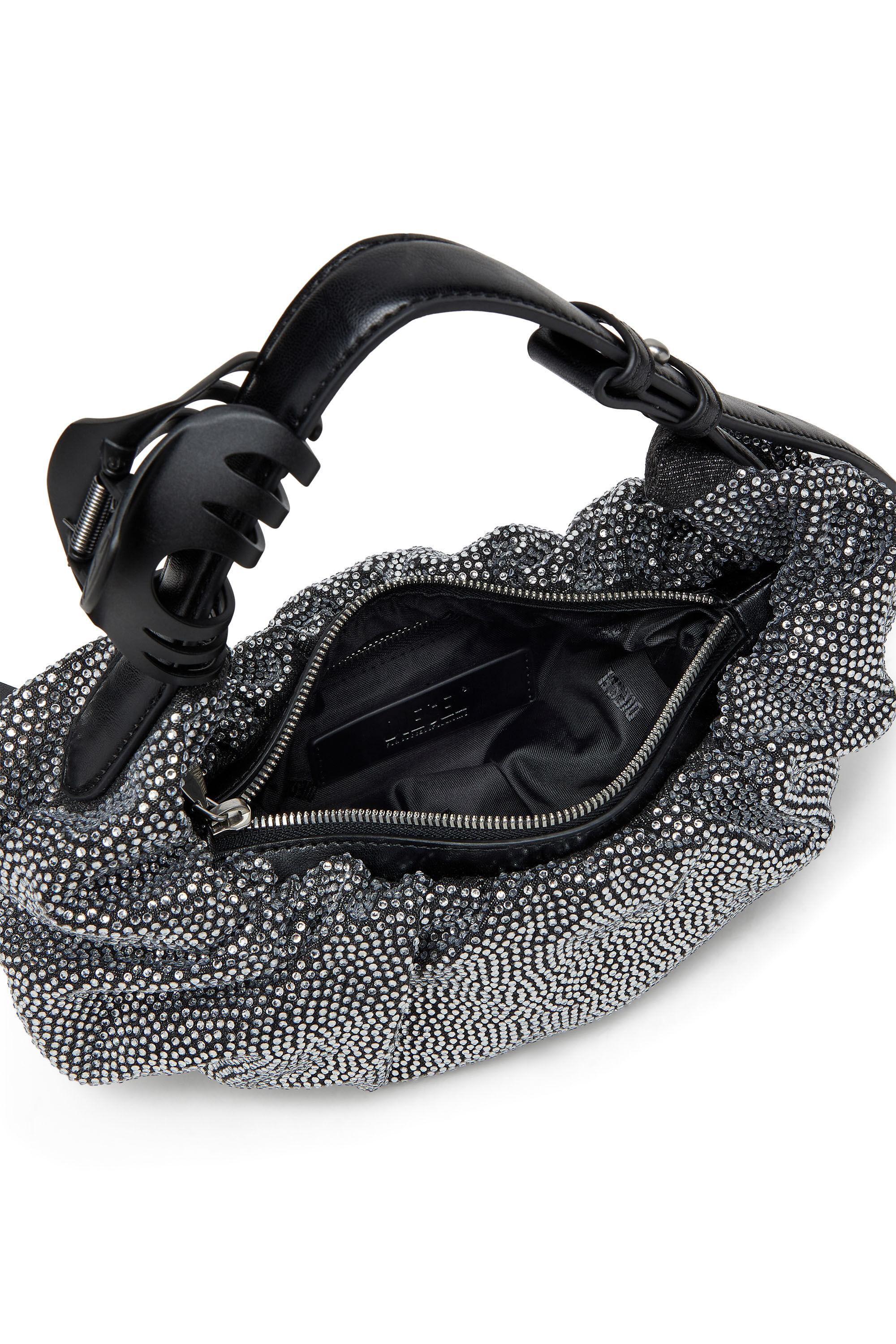 Diesel - GRAB-D HOBO S, Damen Kleine zerknitterte Hobo-Tasche aus Crystal Denim in Schwarz - 5