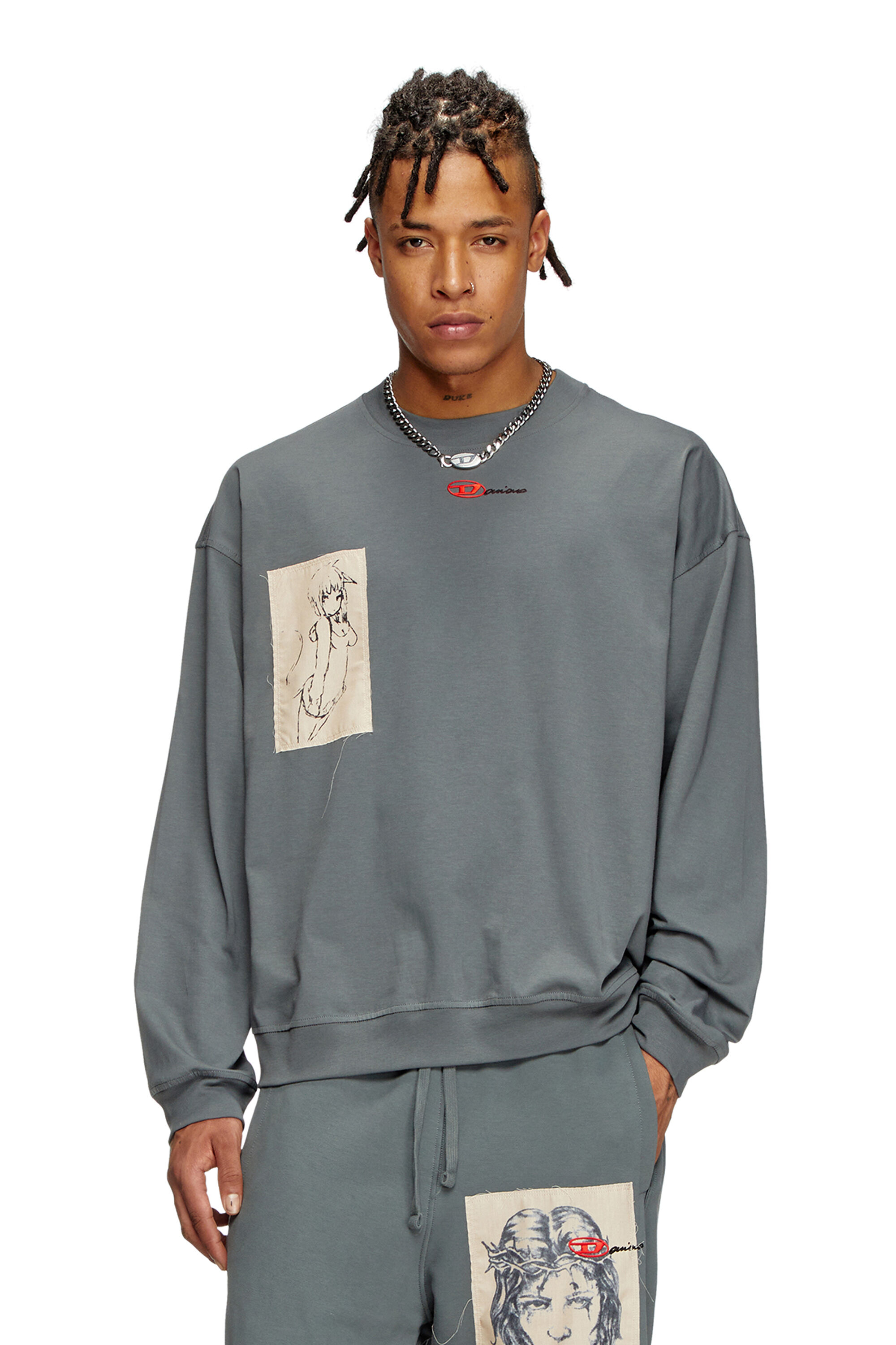 Diesel - S-BOXT-LS-1P-DD, T-shirt à manches longues avec empiècements tatouage Mixte in Gris - 3