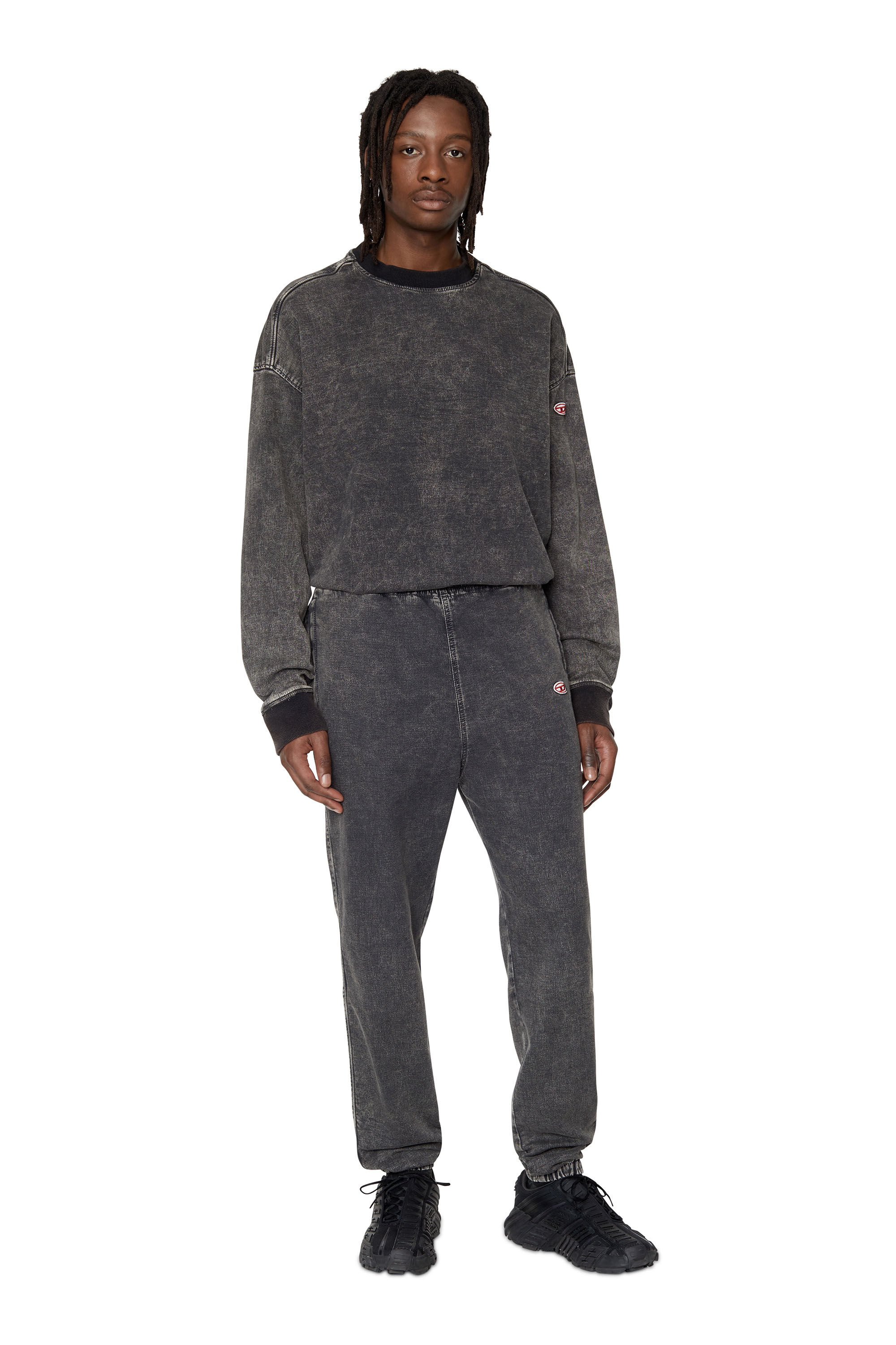 Diesel - D-KRIB TRACK DENIM SWEATSHIRT, Noir/Gris foncé - Image 1