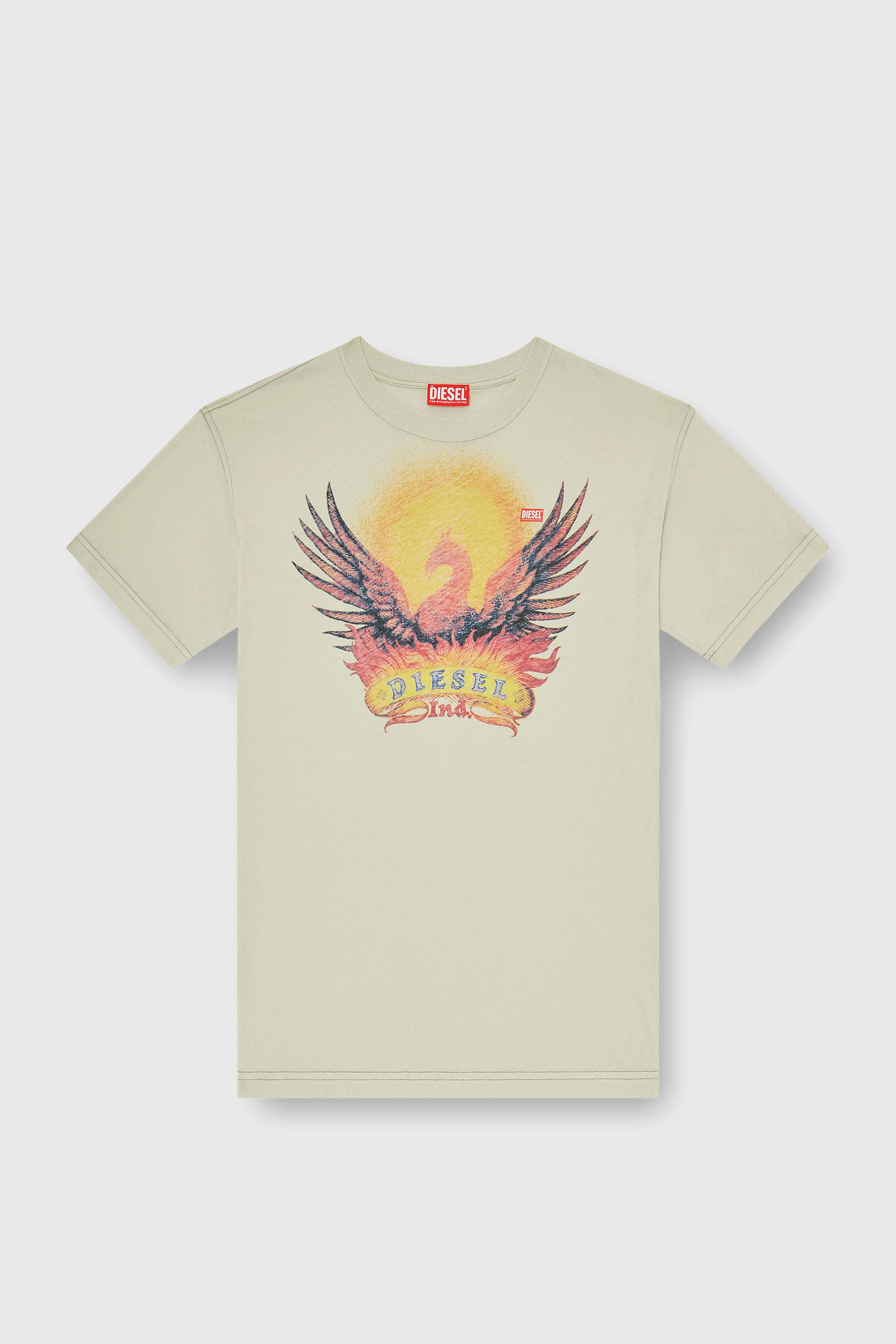 Diesel - T-NORM-AA1, Herren Regul&auml;res T-Shirt mit Ph&ouml;nix-Print in Beige - 2