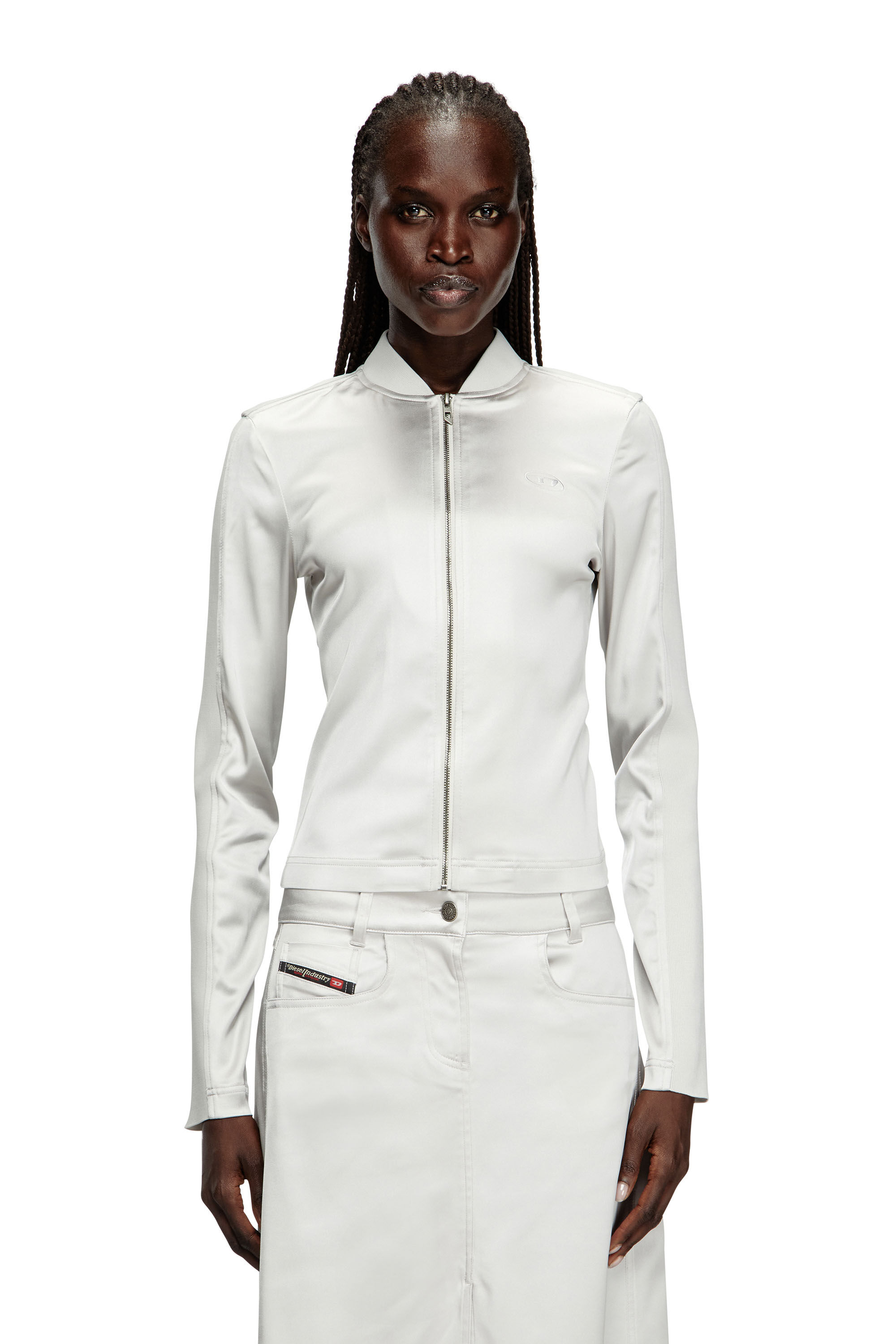 Diesel - G-OPER, Giacca in maglia e raso stretch Donna in Grigio - 3