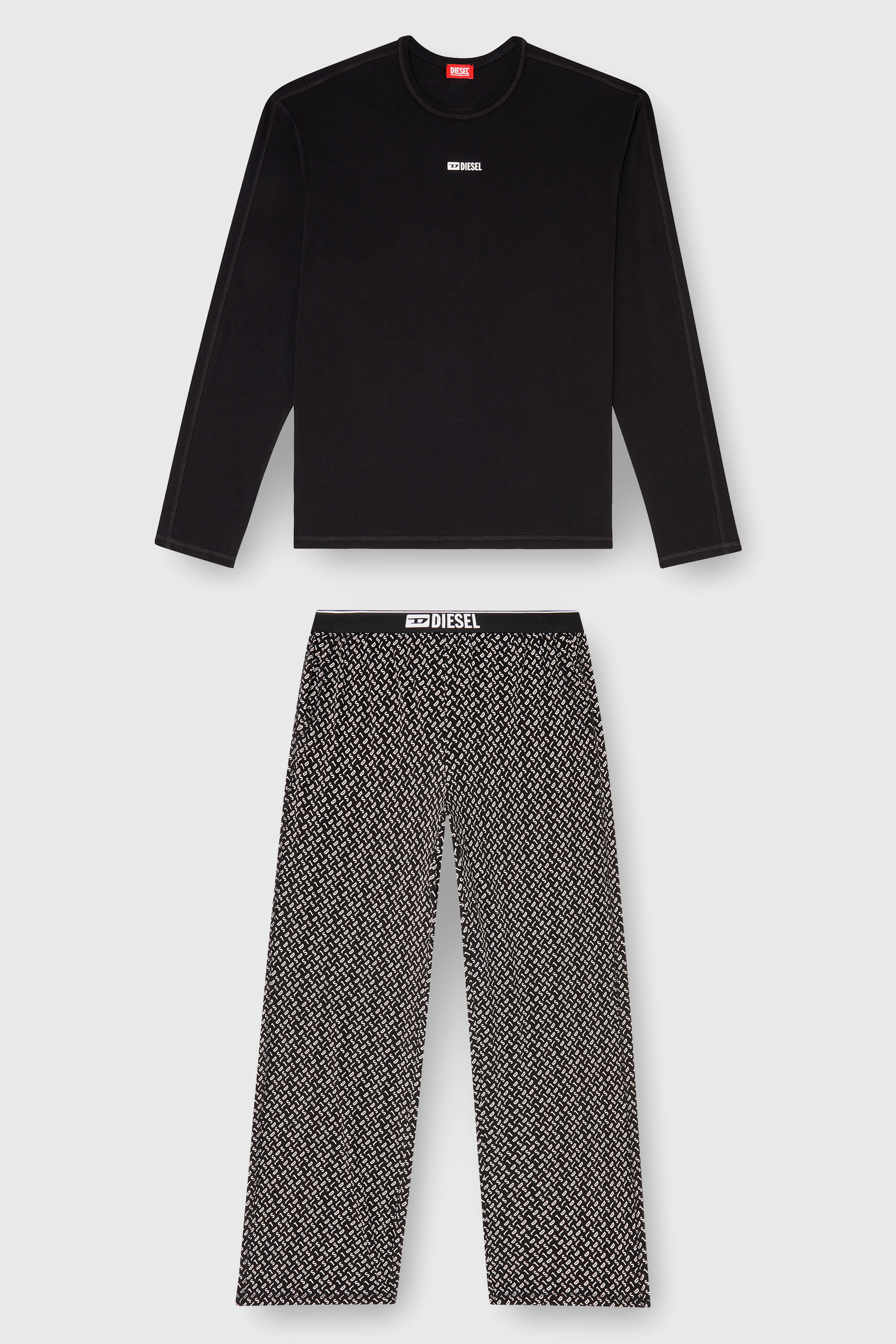 Diesel - SET-NOLAN-D-BOX, Herren Pyjama-Set aus Baumwolle mit bedruckter Hose in Schwarz/Wei&szlig; - 2