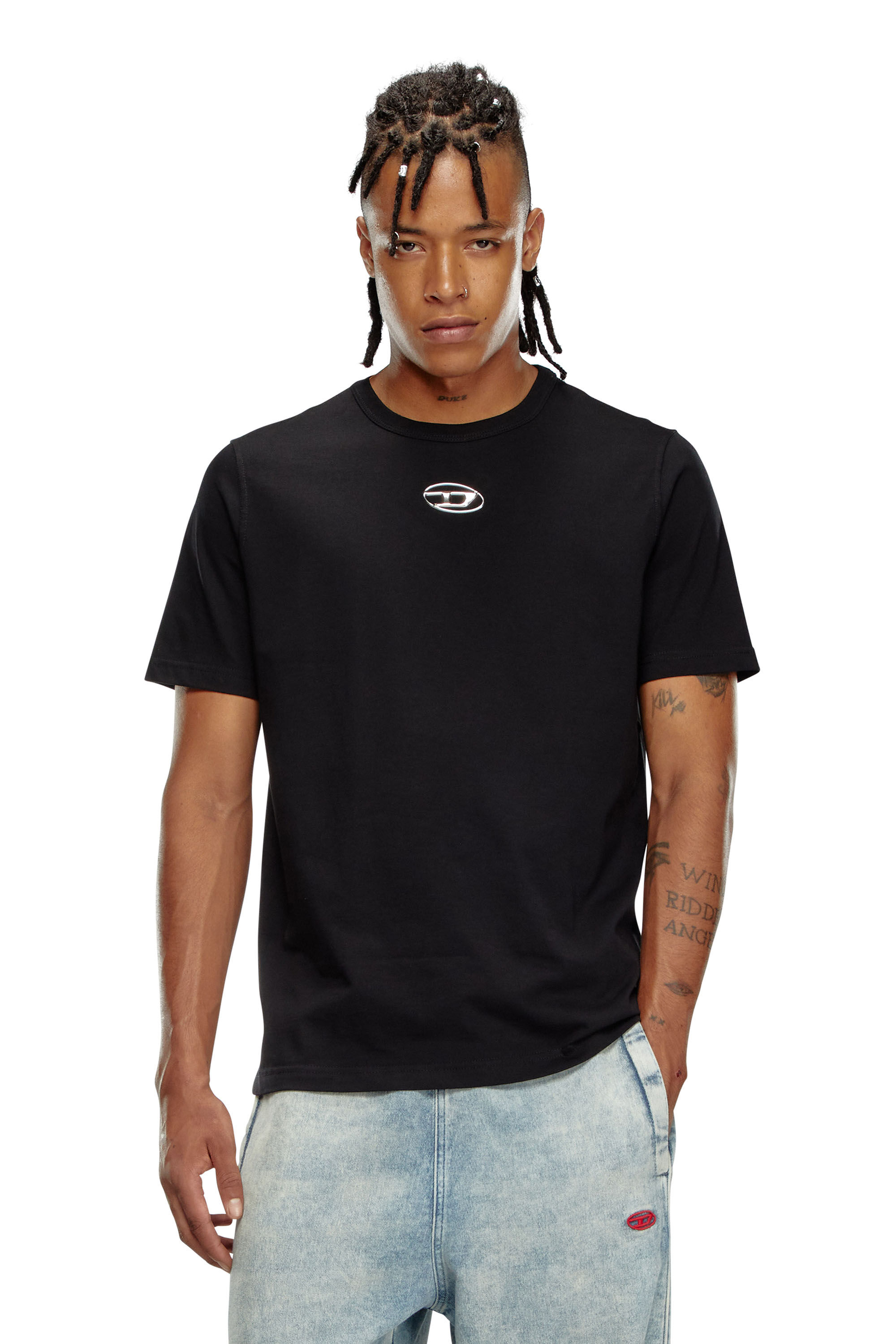 Diesel - T-ADJUST-OD, T-shirt avec logo Oval D métallisé Homme in Noir - 3