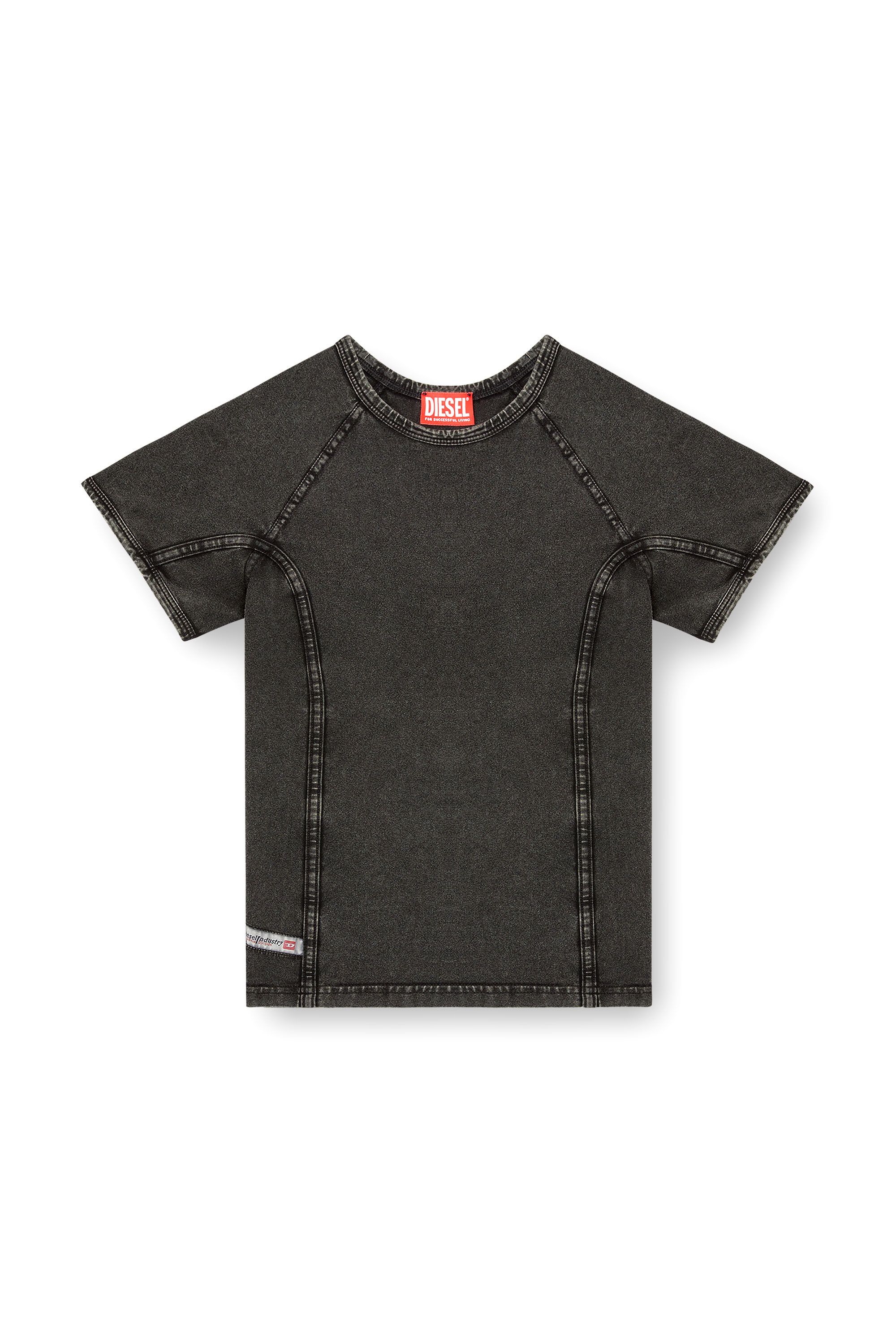 Diesel - T-LYNNE, Top effet denim en jersey stretch Femme in Noir - 2